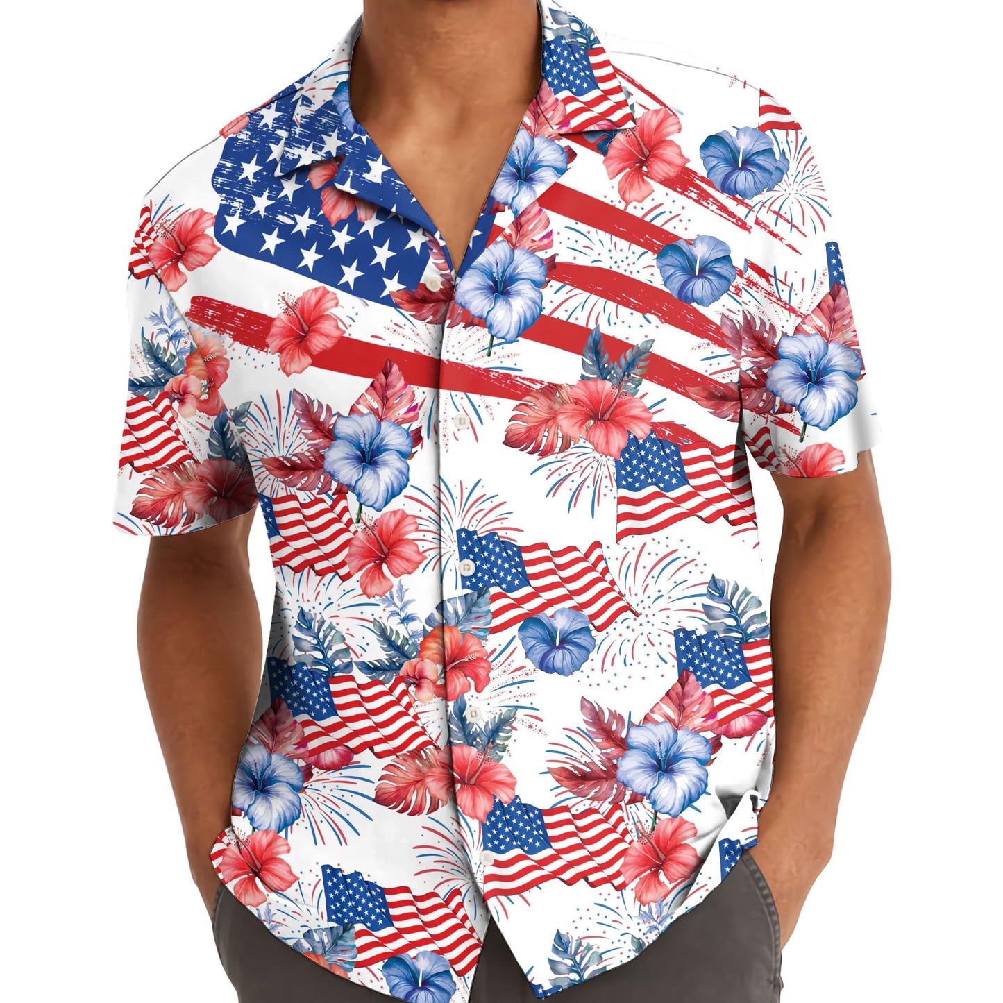 American Flag Fireworks Hawaiian Shirt – Patriotic 4th of July Style