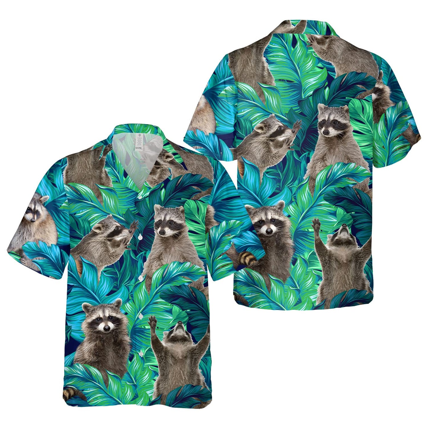 Funny Raccoon Hawaiian Shirt – Green Tropical Leaf Print Aloha Shirt