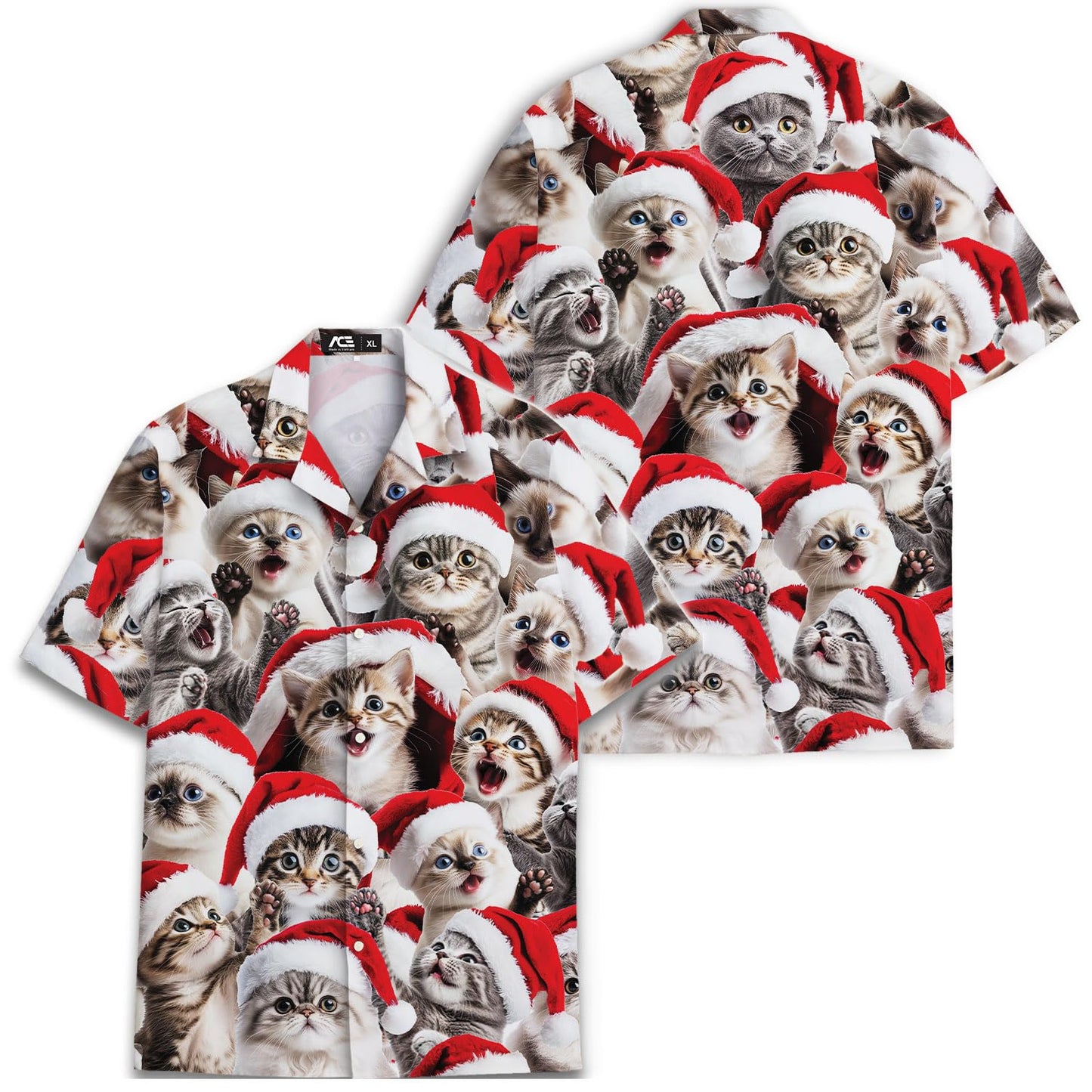 Christmas Cat Hawaiian Shirt – Cute Kittens in Santa Hats Aloha Shirt