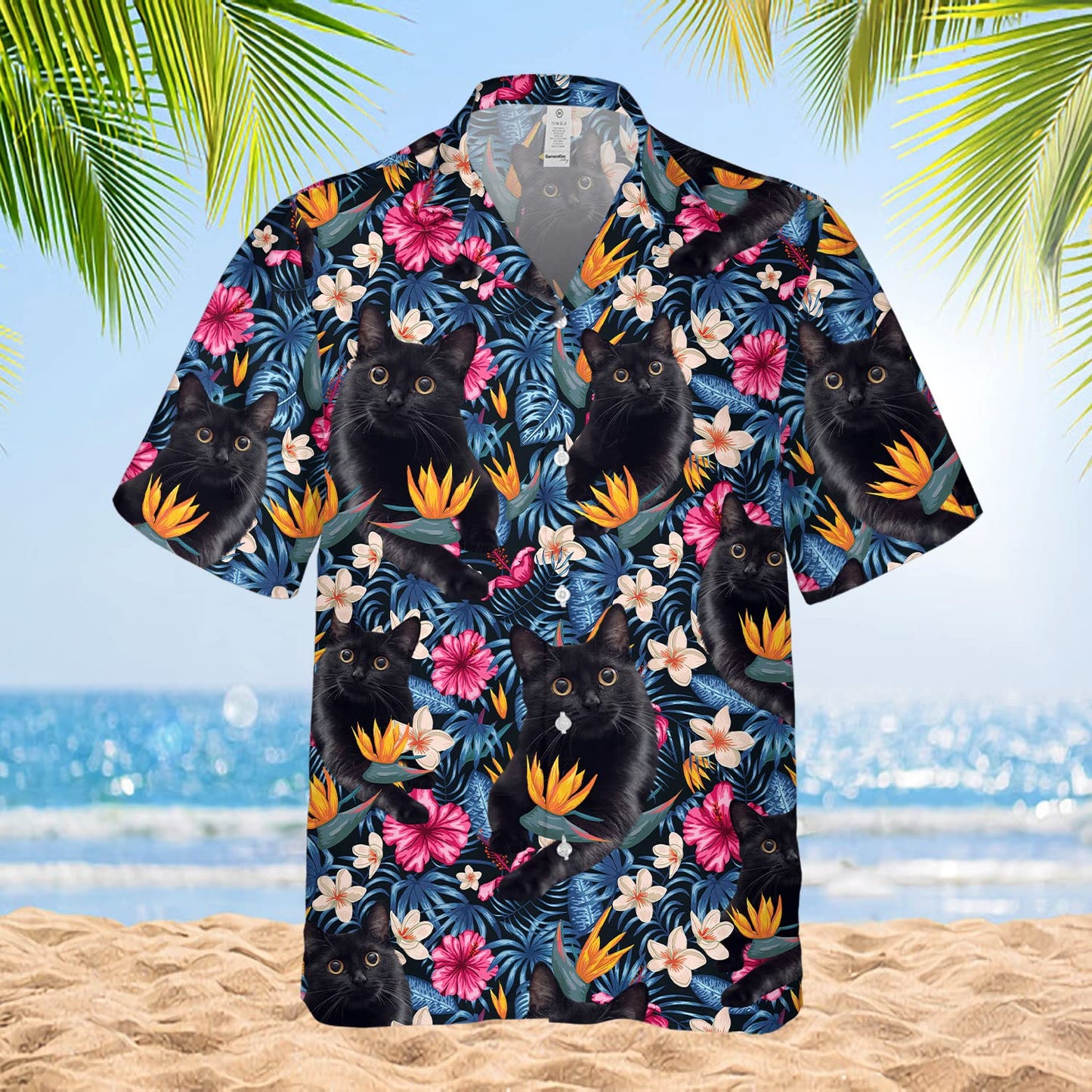 Floral Black Cat Hawaiian Shirts for Men Women