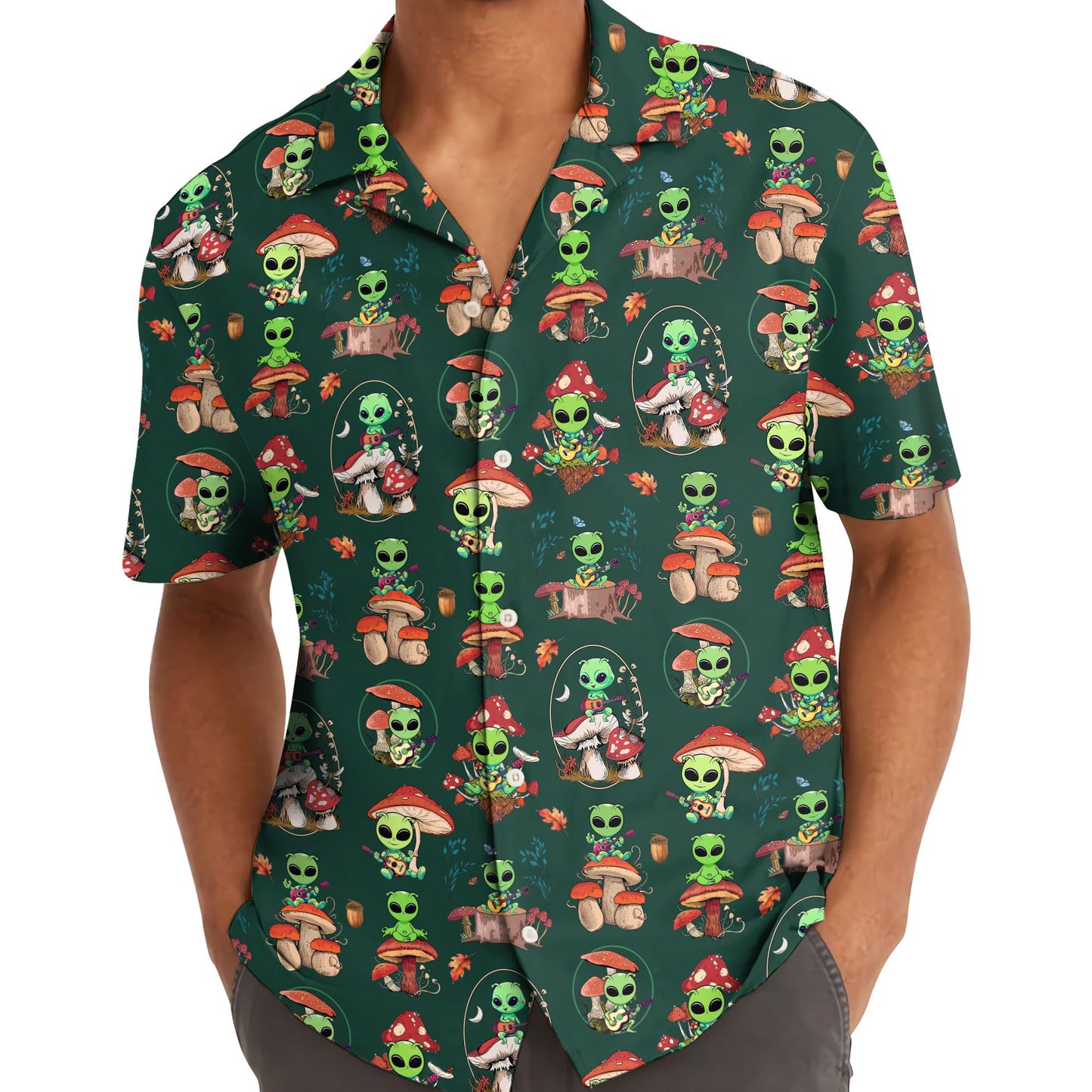 Alien Mushroom Hawaiian Shirt – Trippy Forest Alien Aloha Shirt