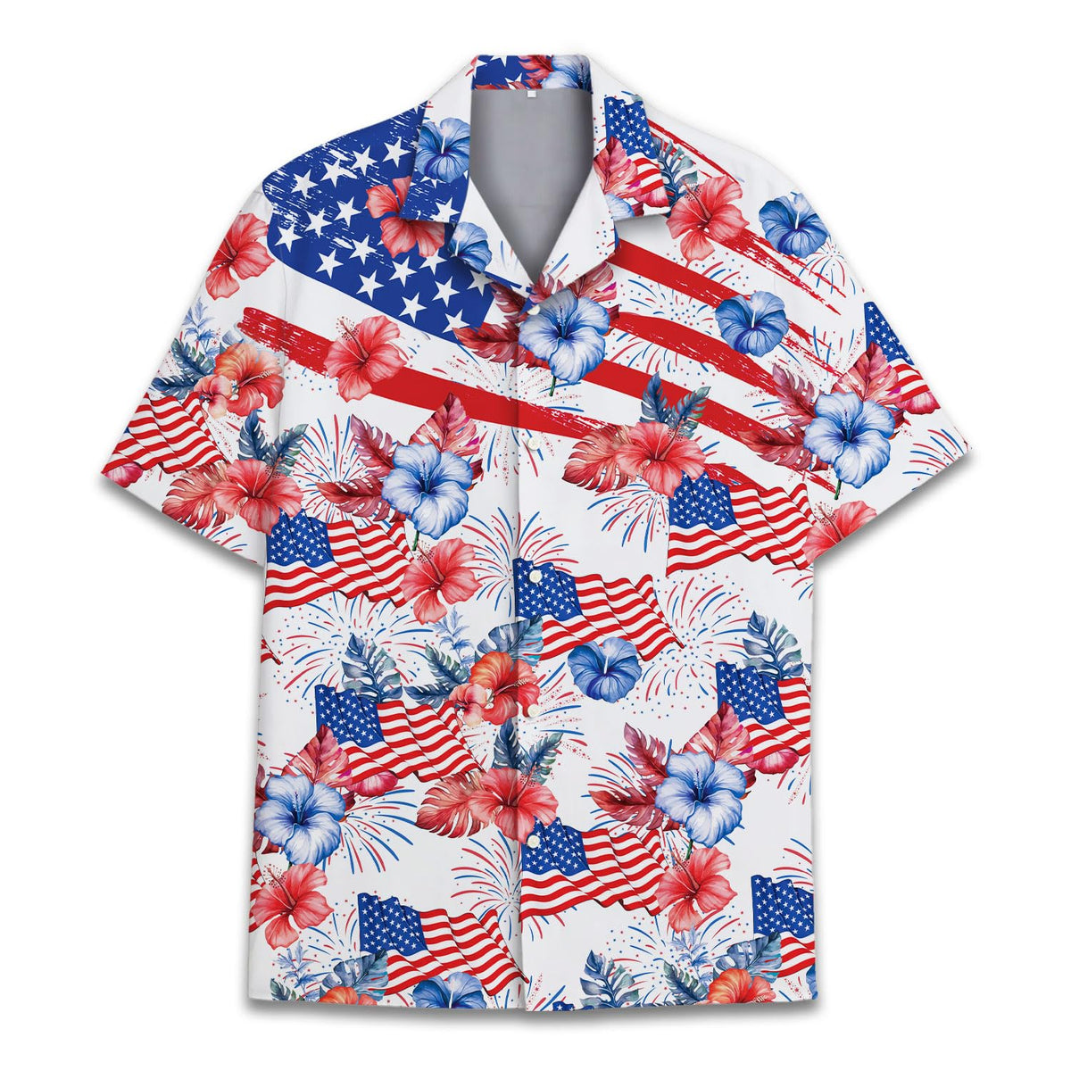 American Flag Fireworks Hawaiian Shirt – Patriotic 4th of July Style