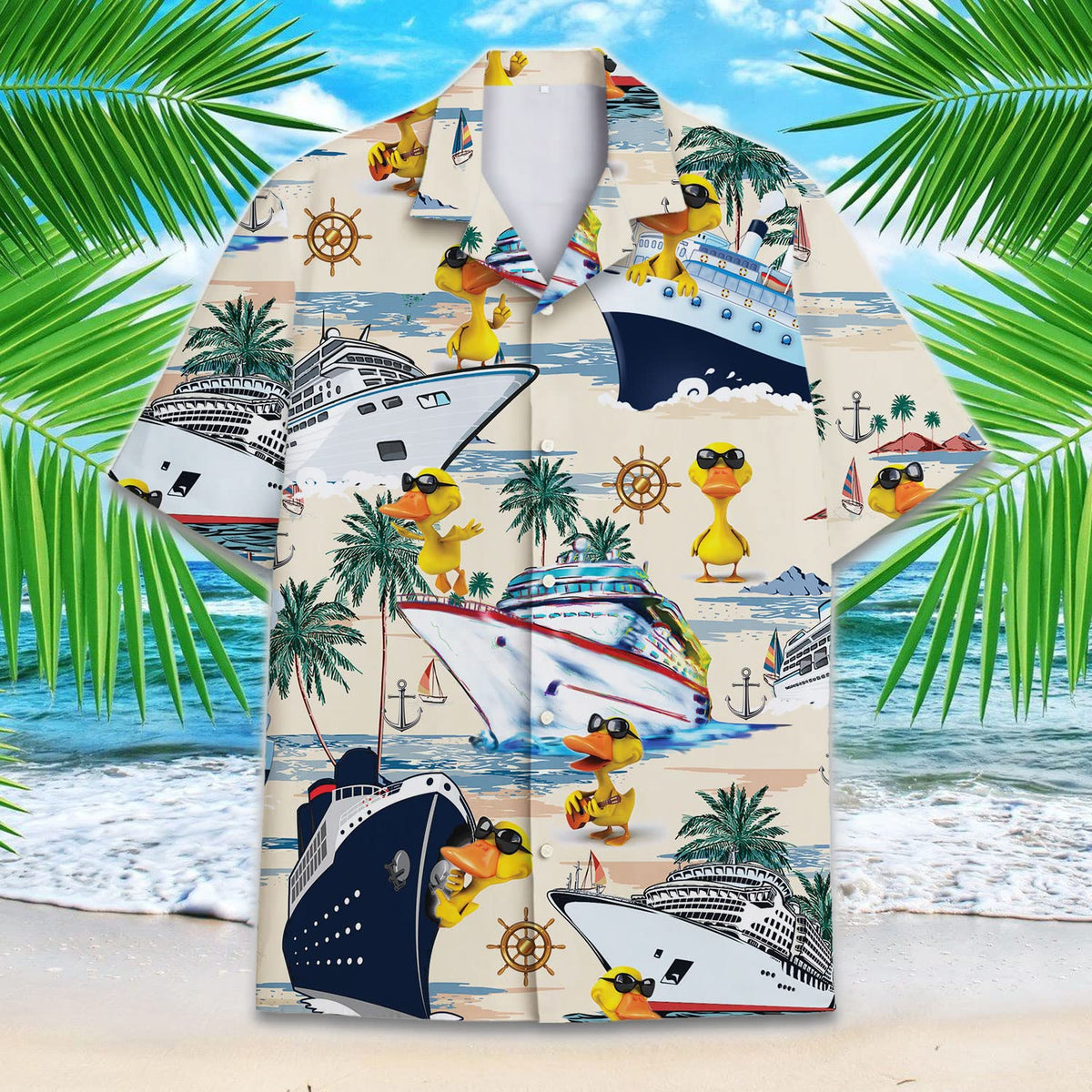 Cruise Duck Hawaiian Shirt – Funny Tropical Boat & Palm Print Aloha Shirt