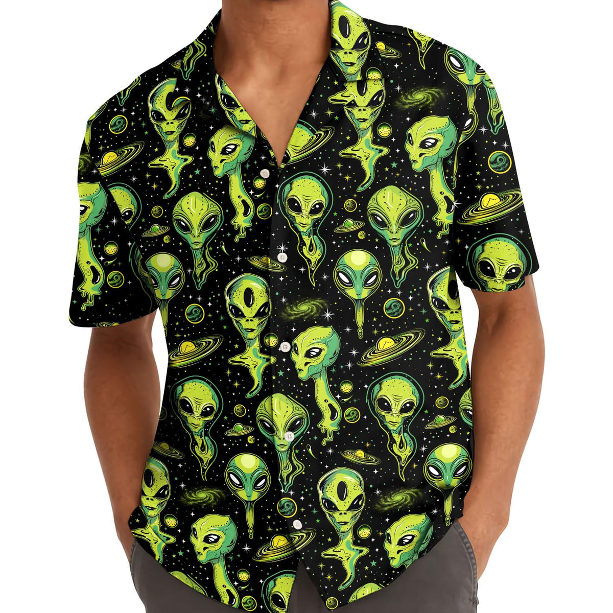 Neon Alien Pattern Hawaiian Shirt – Sci-Fi Space Lover Gift
