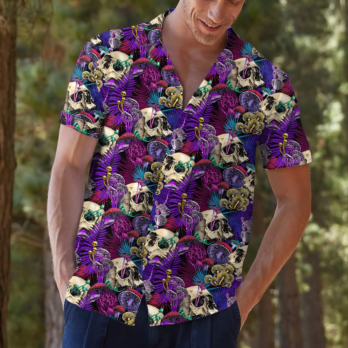Skull & Mushroom Hawaiian Shirt – Dark Tropical Gothic Aloha Shirt for Men
