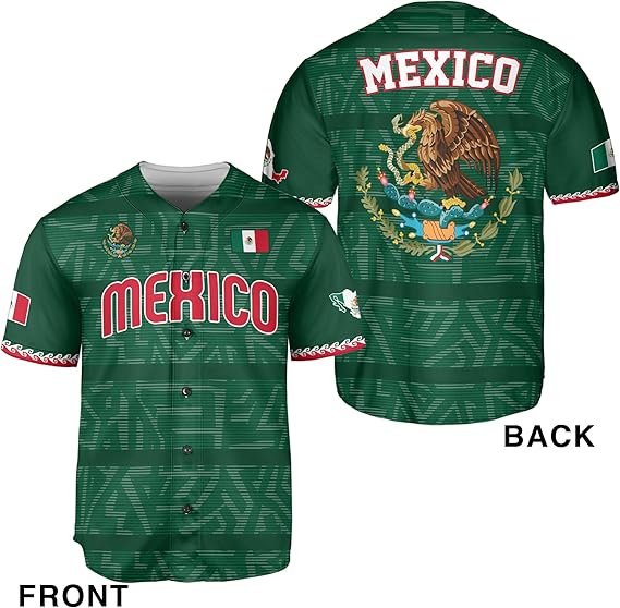 Mexico Green Baseball Jersey – Classic Flag Crest Aztec Shirt