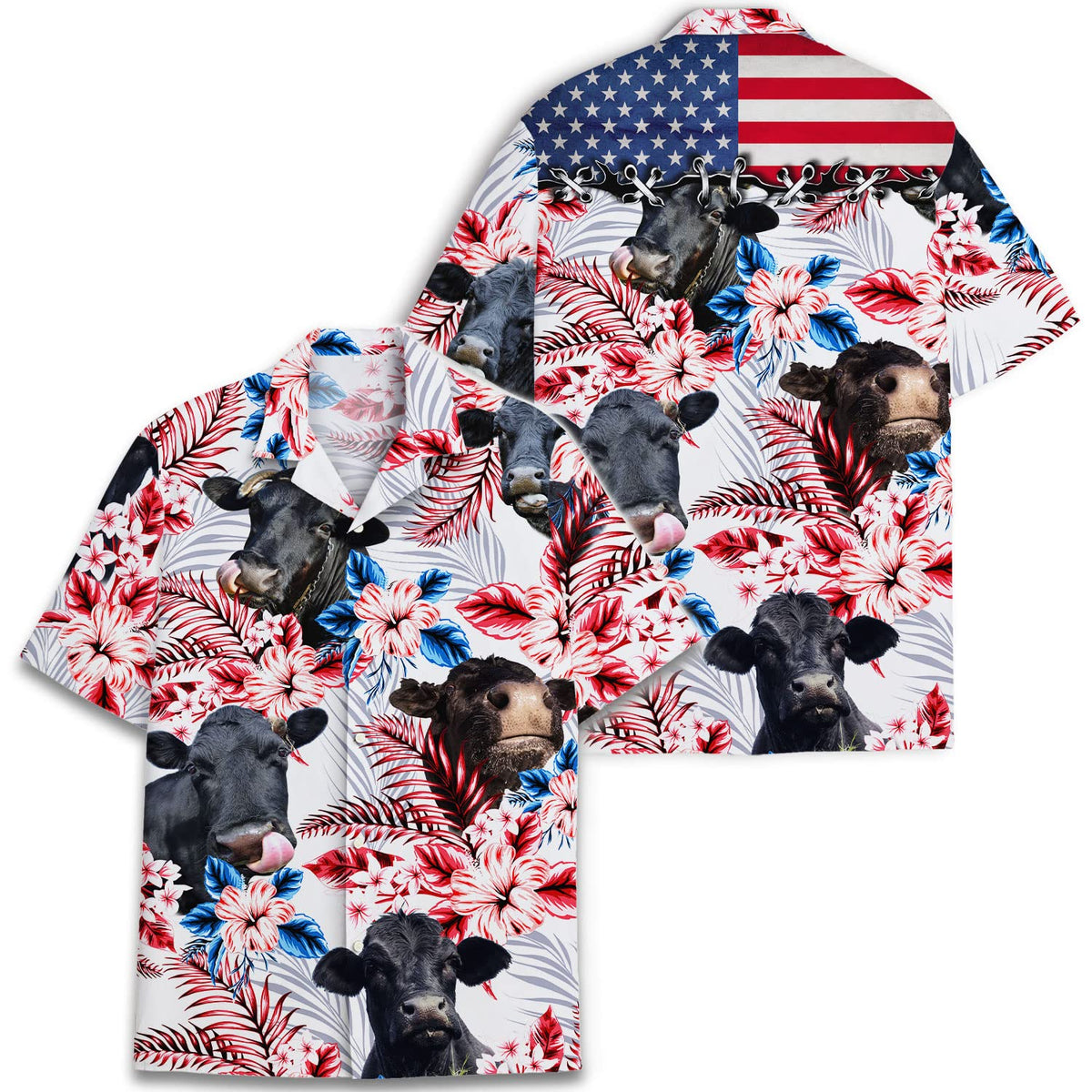 Funny Cow Hawaiian Shirt – Tropical Red & Blue Floral Print