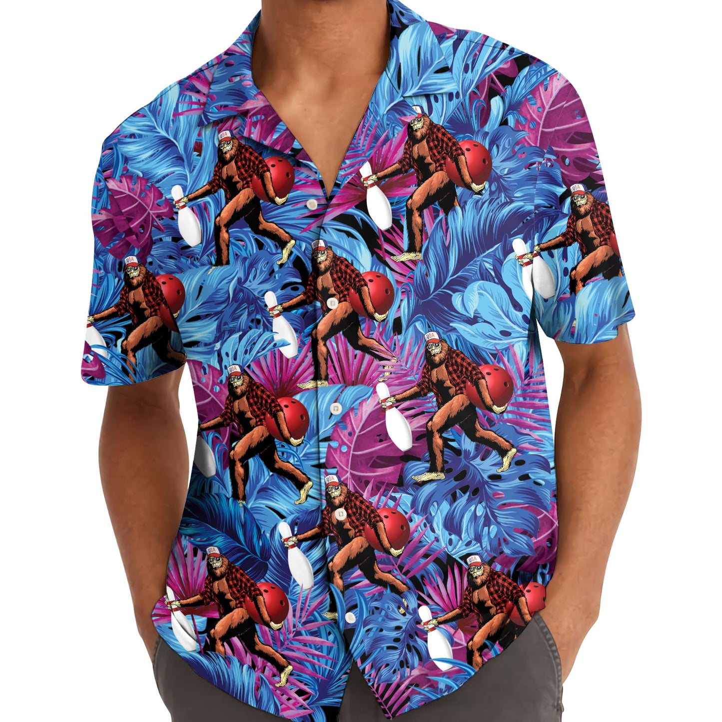 Bigfoot Bowling Hawaiian Shirt - Funny Sasquatch Tropical Style