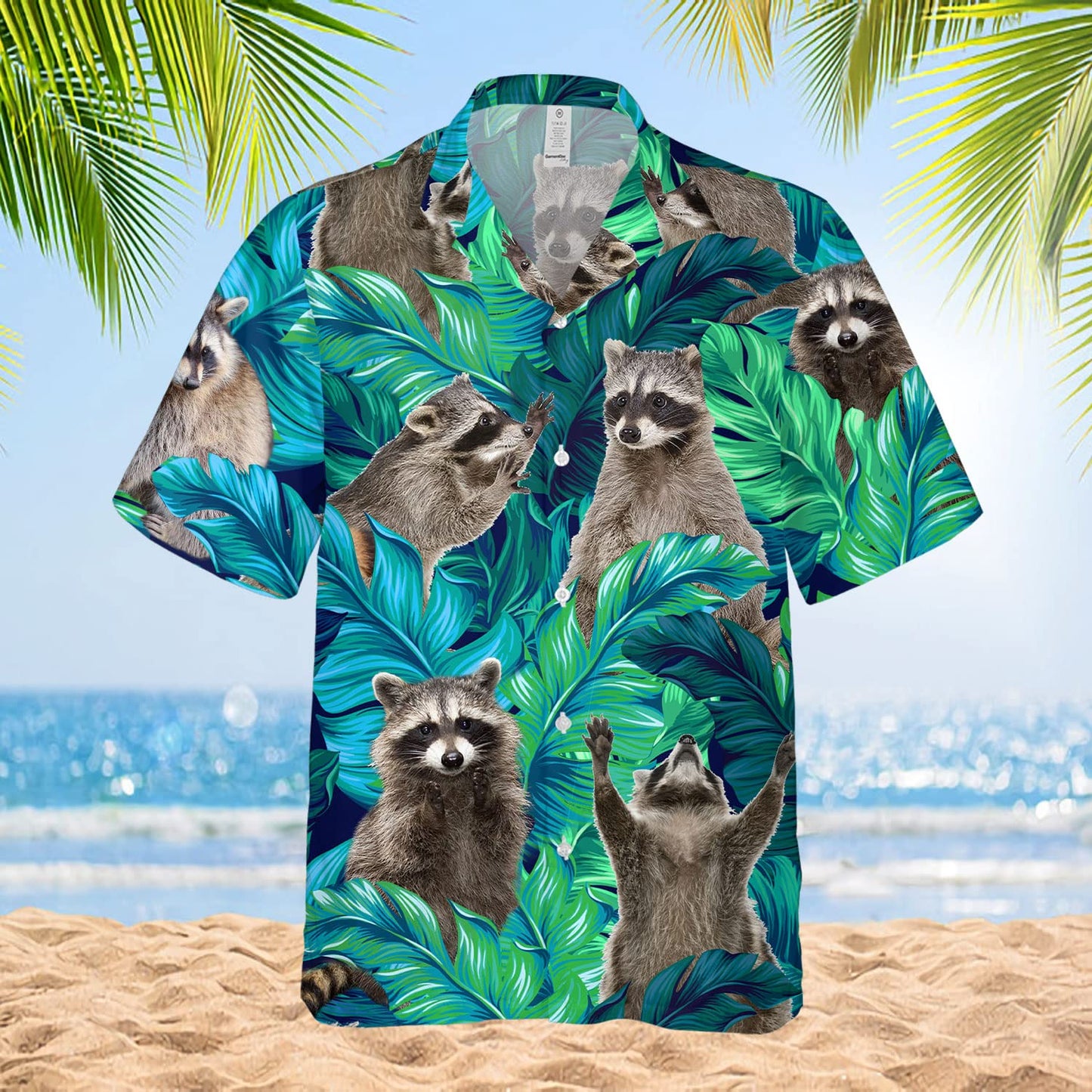 Funny Raccoon Hawaiian Shirt – Green Tropical Leaf Print Aloha Shirt