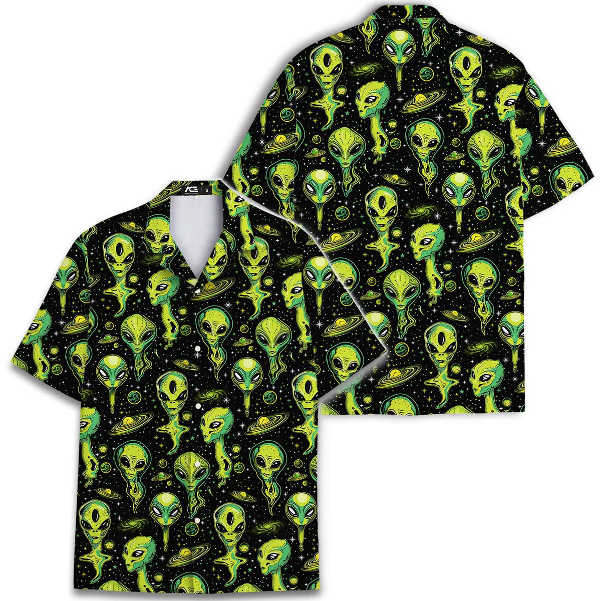 Neon Alien Pattern Hawaiian Shirt – Sci-Fi Space Lover Gift