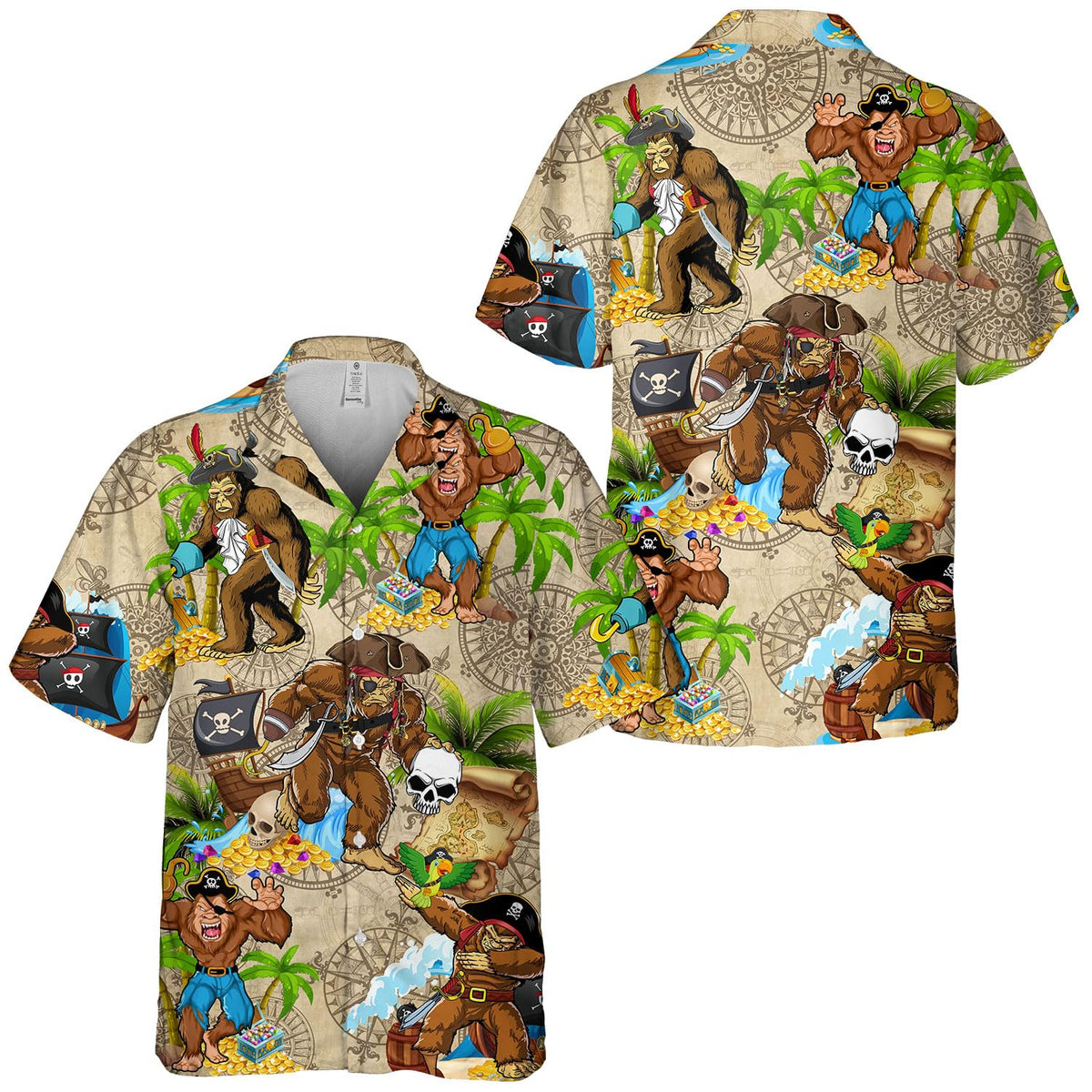 Bigfoot Pirate Hawaiian shirt, Bigfoot Hawaiian Shirt Mens Wowen
