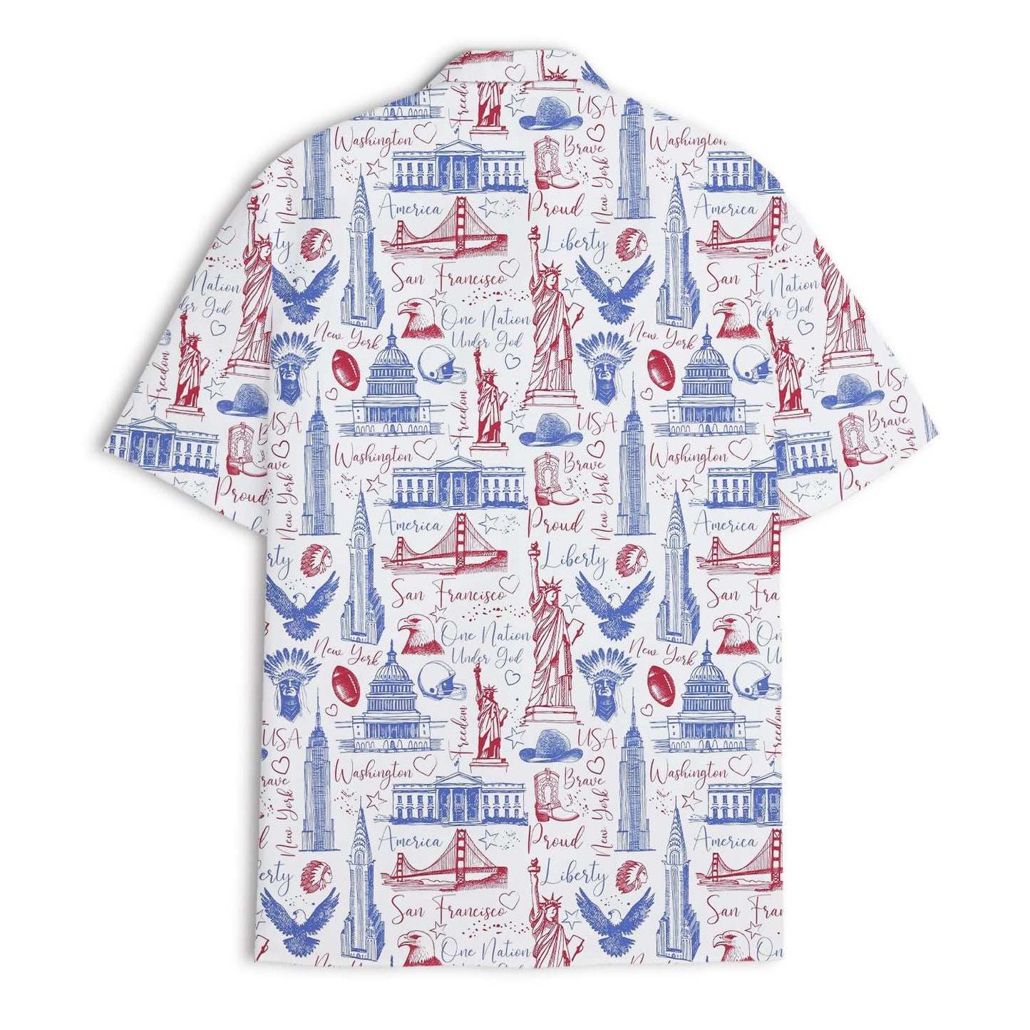 USA City Landmarks Hawaiian Shirt - Statue of Liberty, Capitol, and More
