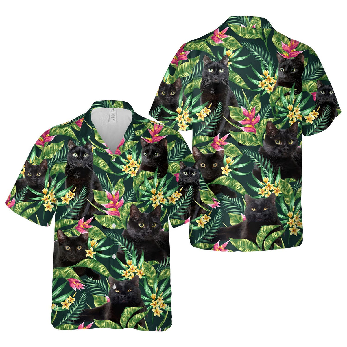Black Cat Hawaiian Shirt – Tropical Jungle Aloha Shirt for Cat Lovers