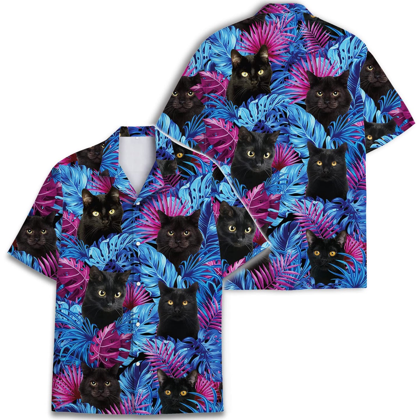 Black Cat Hawaiian Shirt – Tropical Jungle Leaves Aloha Shirt for Cat Lovers