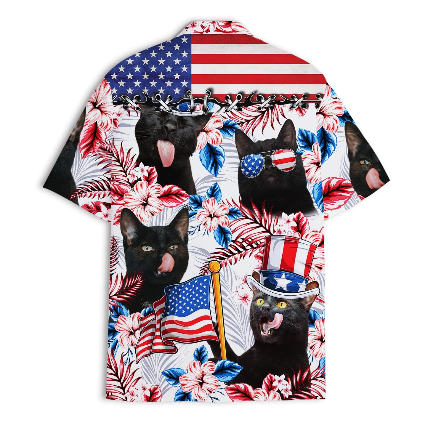 Black Cat Hawaiian Shirt – 4th of July Funny Patriotic Gift