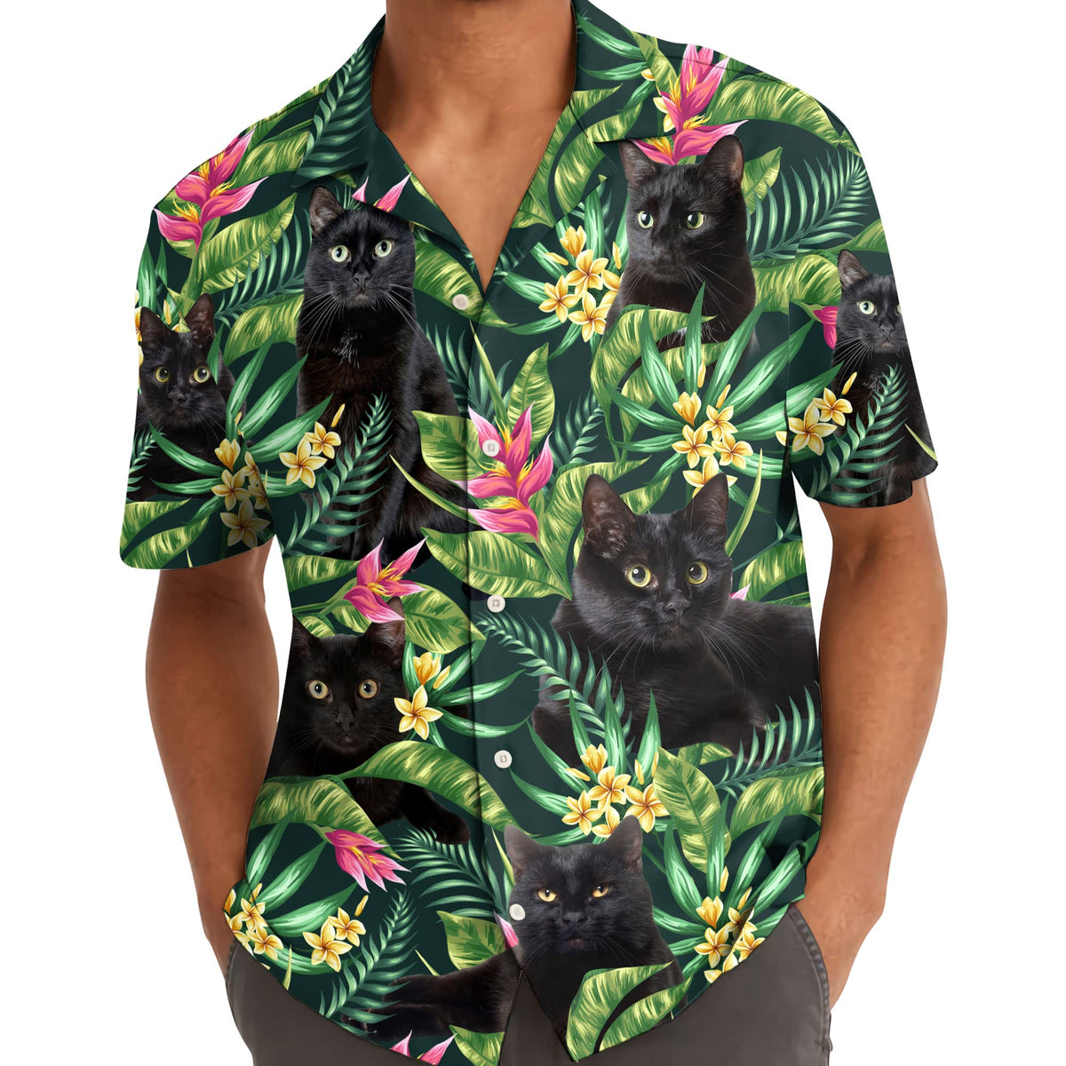 Black Cat Hawaiian Shirt – Tropical Jungle Aloha Shirt for Cat Lovers