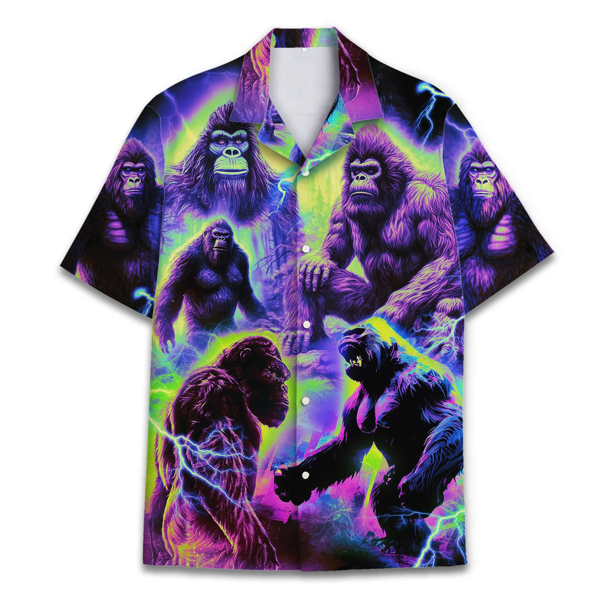 Electric Gorilla Shirt – Neon Thunderstorm Hawaiian Shirt for Men