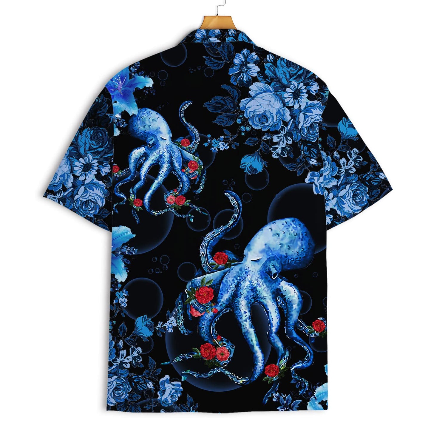 Octopus Floral Hawaiian Shirt – Blue Tentacle & Rose Print Aloha Shirt