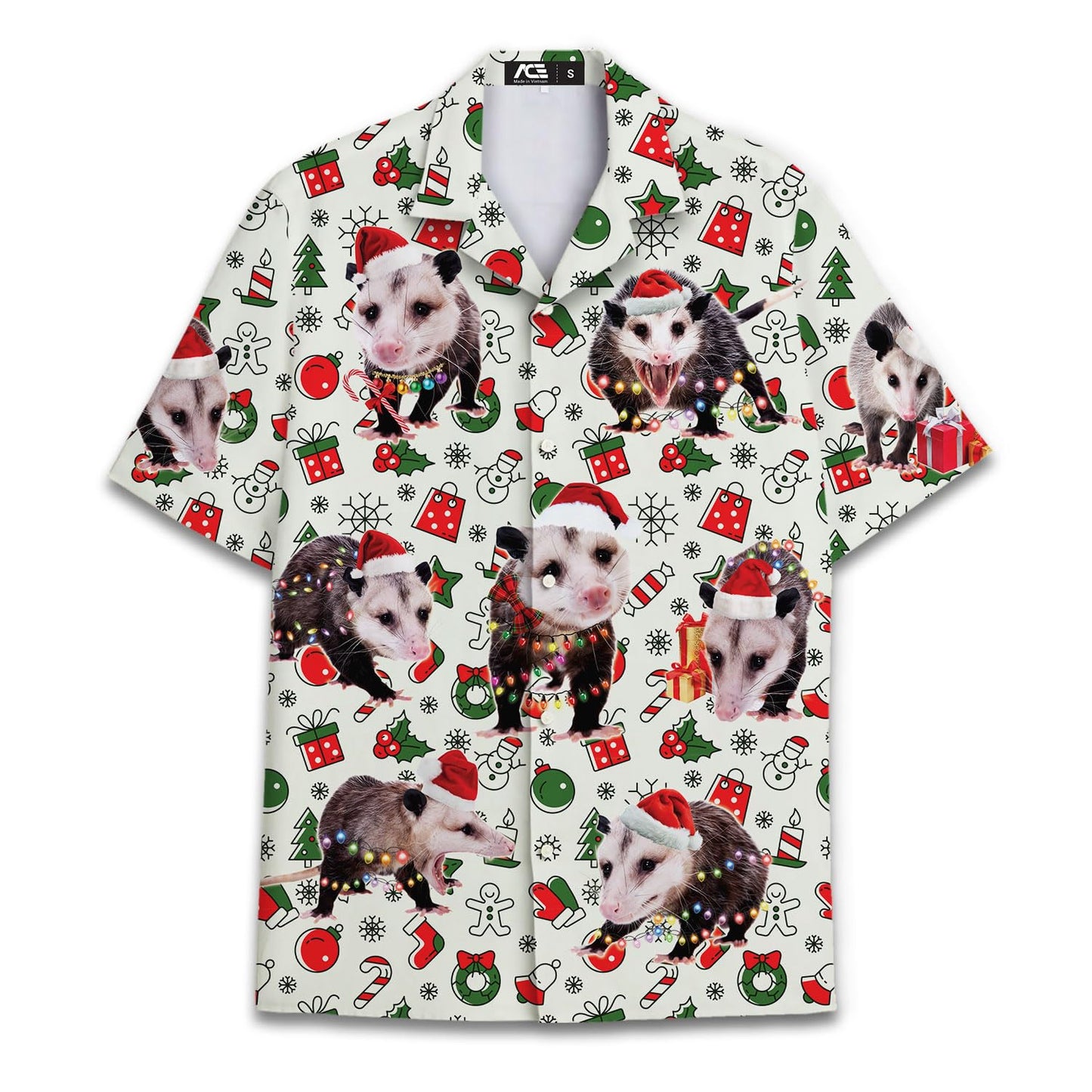 Funny Christmas Possum Hawaiian Shirt – Holiday Pattern Aloha Shirt