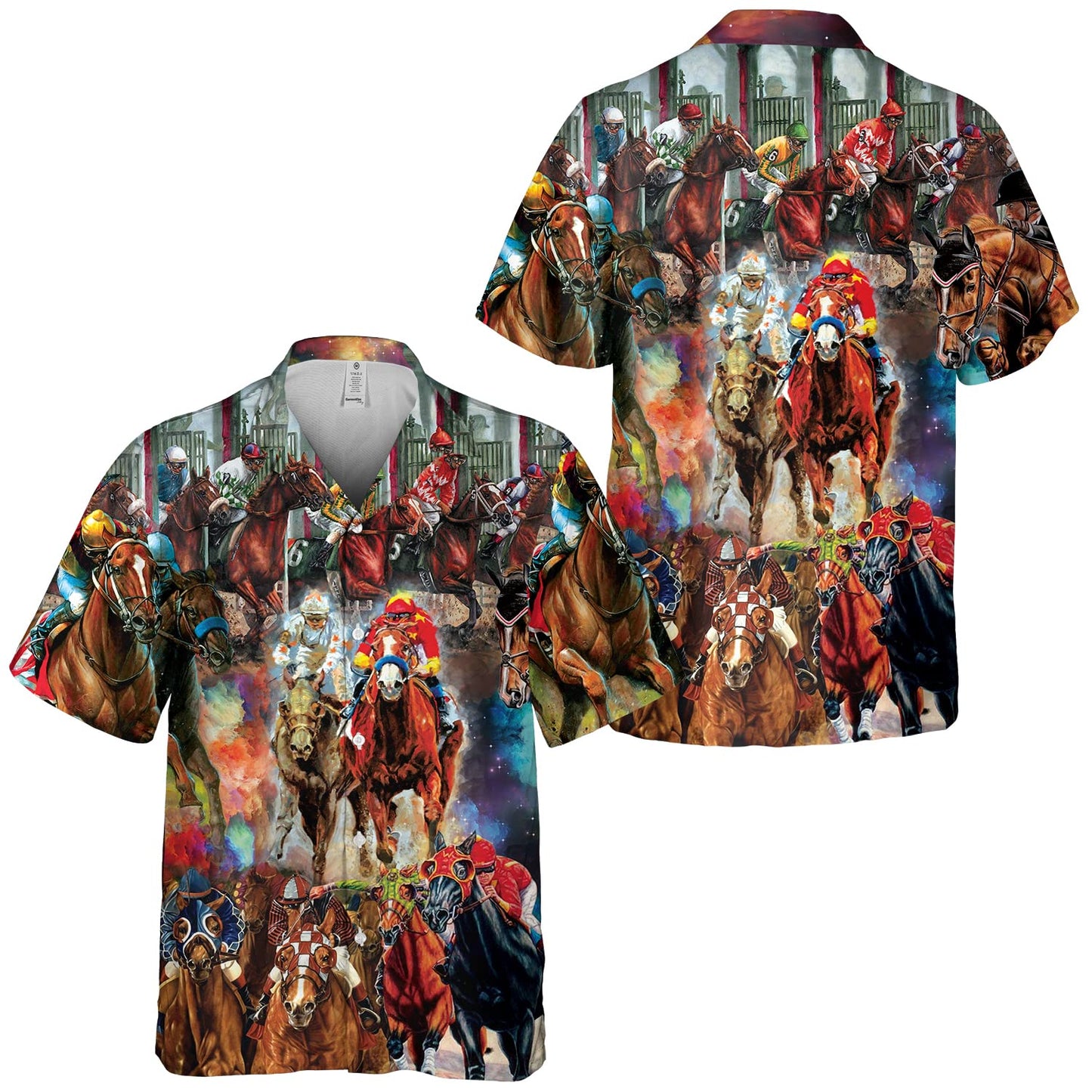 Horse Racing Hawaiian Shirt – Colorful Jockey Print Aloha Shirt for Men