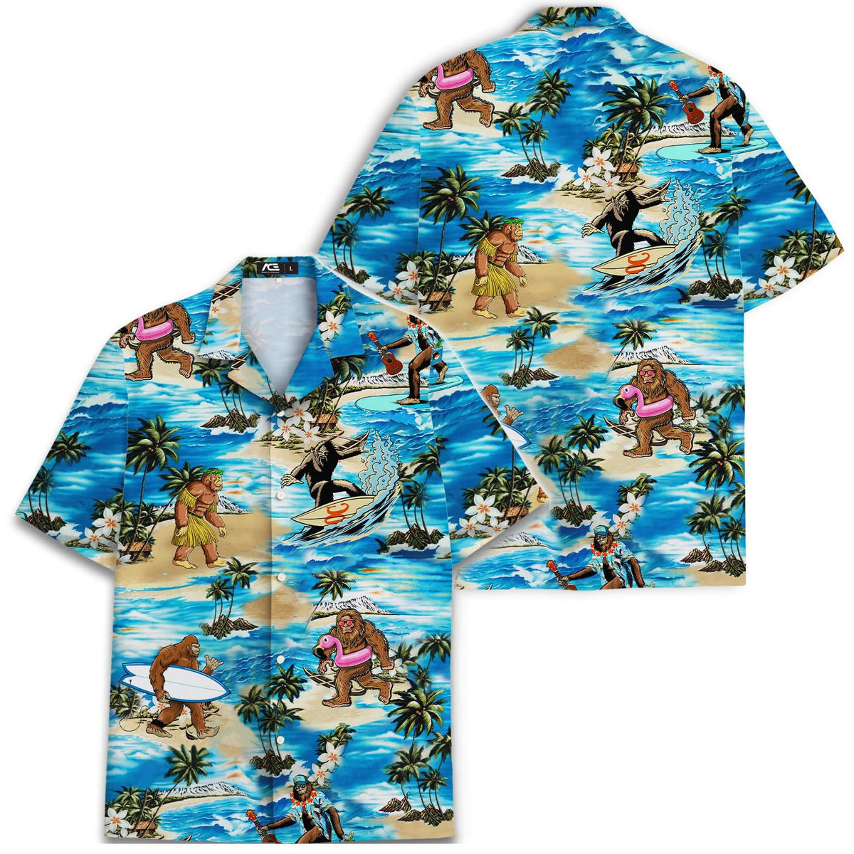Funny Bigfoot Beach Hawaiian Shirt – Surfing Sasquatch Tropical Print