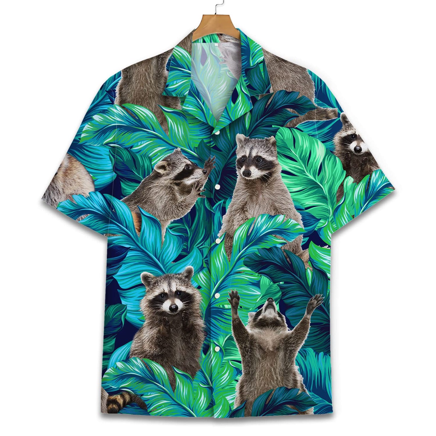 Funny Raccoon Hawaiian Shirt – Green Tropical Leaf Print Aloha Shirt