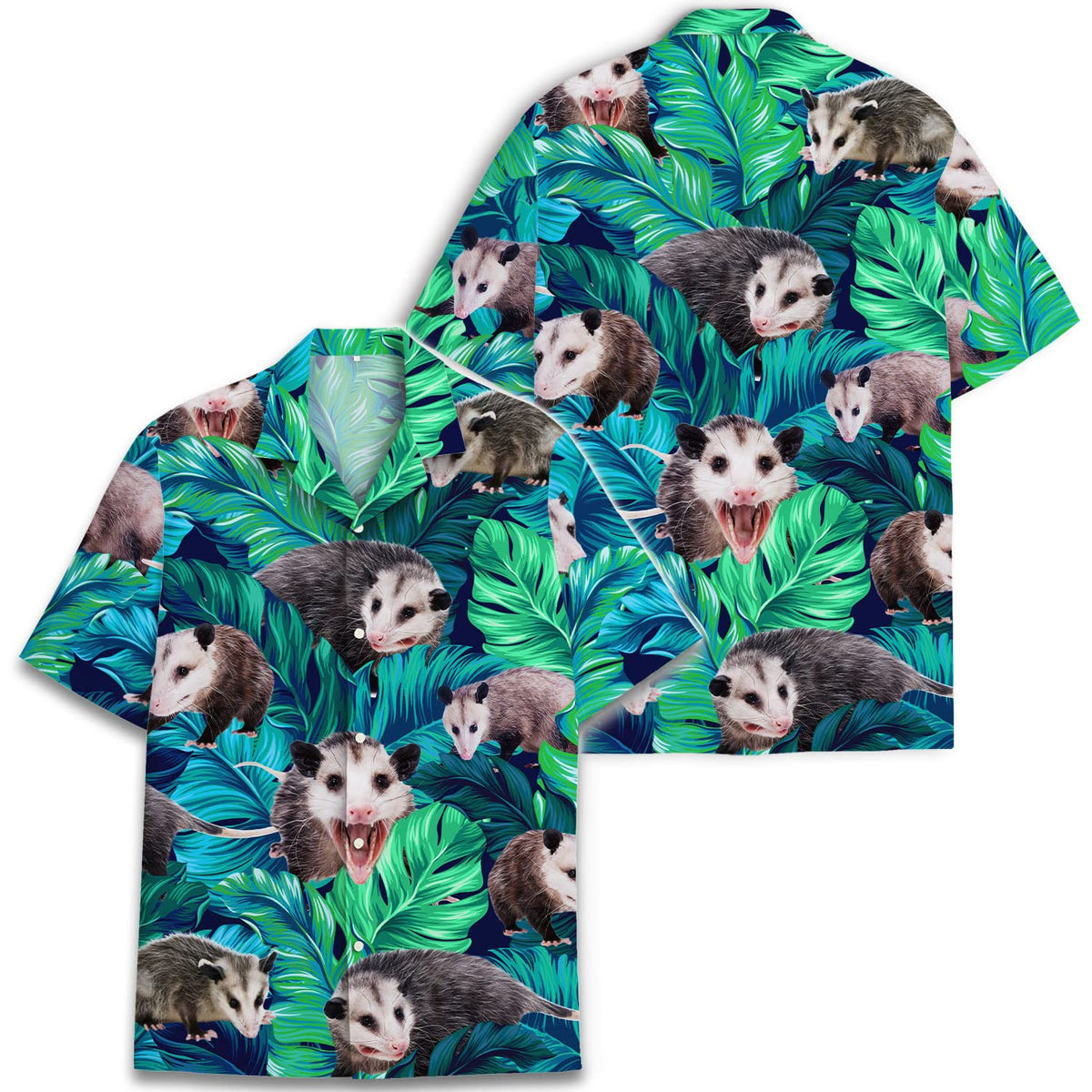 Funny Possum Hawaiian Shirt – Green Tropical Leaf Print Aloha Shirt