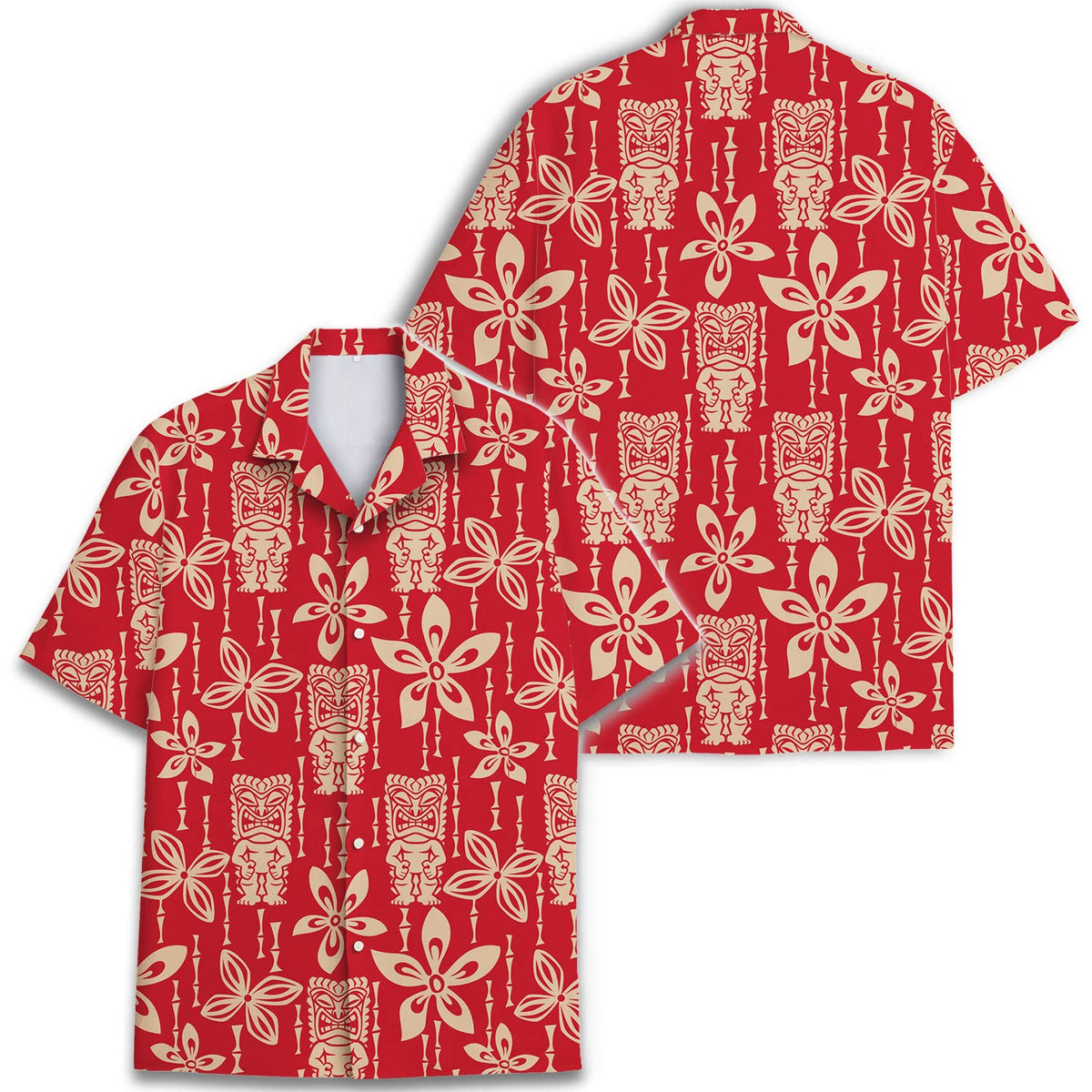 Red Tiki Hawaiian Shirt – Vintage Tribal Floral Print Aloha Beach Shirt
