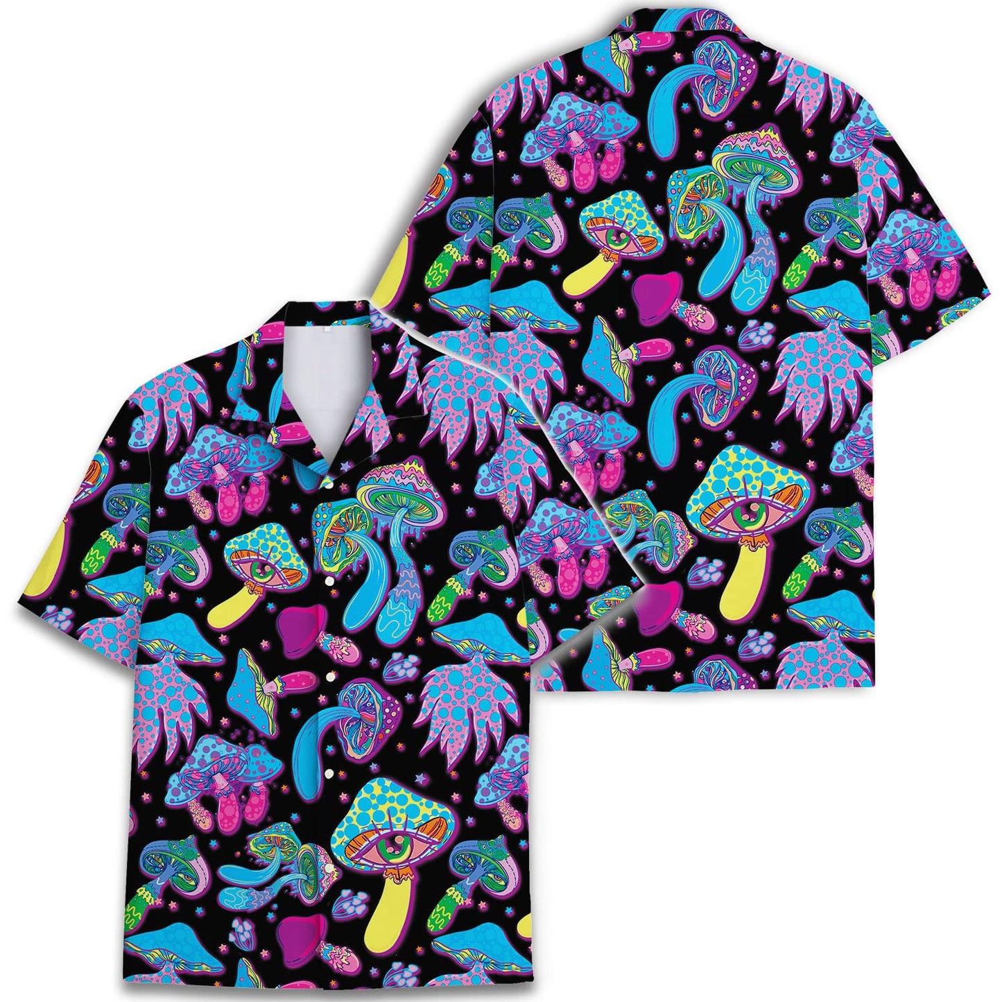 Psychedelic Mushroom Hawaiian Shirt – Trippy Neon Aloha Shirt for Festivals