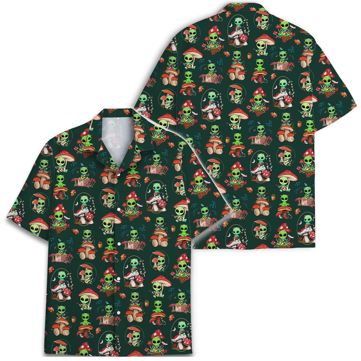 Alien Mushroom Hawaiian Shirt – Trippy Forest Alien Aloha Shirt