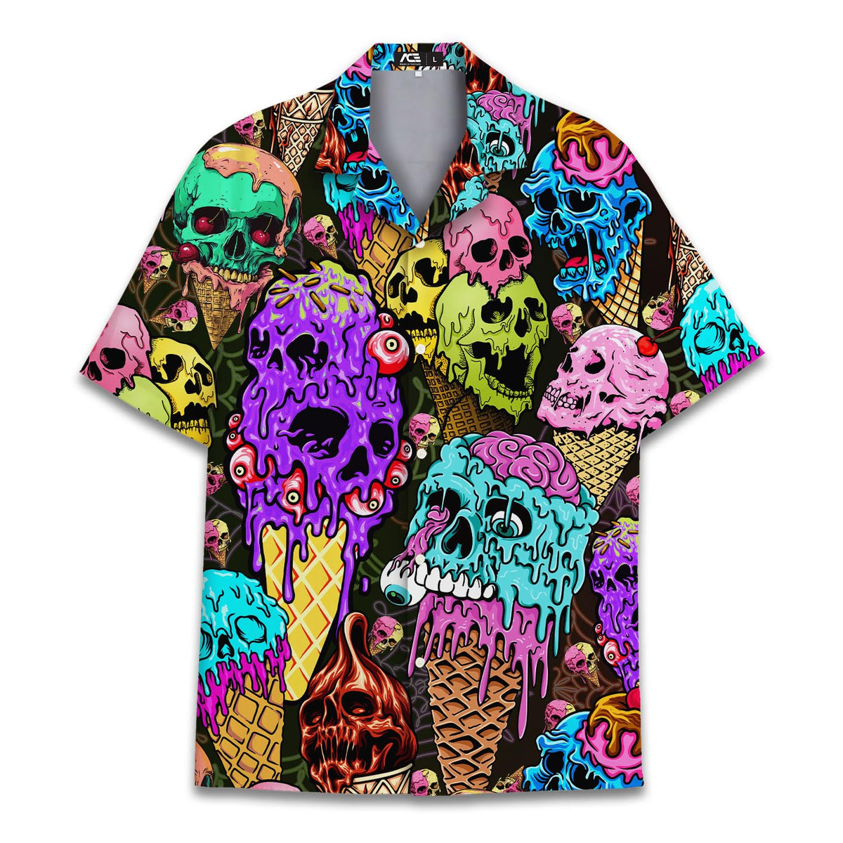 Creepy Ice Cream Skull Hawaiian Shirt – Halloween Horror Style Aloha Shirt