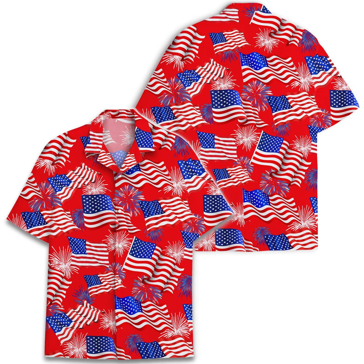 4th of July Hawaiian Shirt – Patriotic USA Flag & Fireworks Aloha Shirt for Men