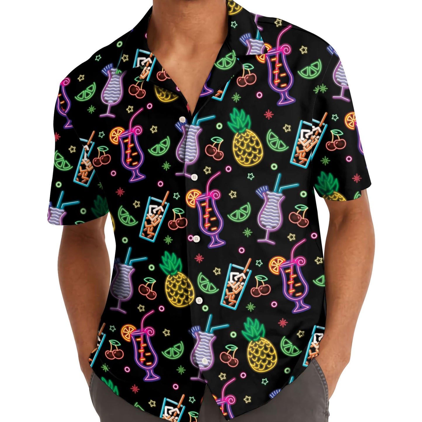 Neon Cocktail Hawaiian Shirt – Tropical Bar Drink Aloha Shirt