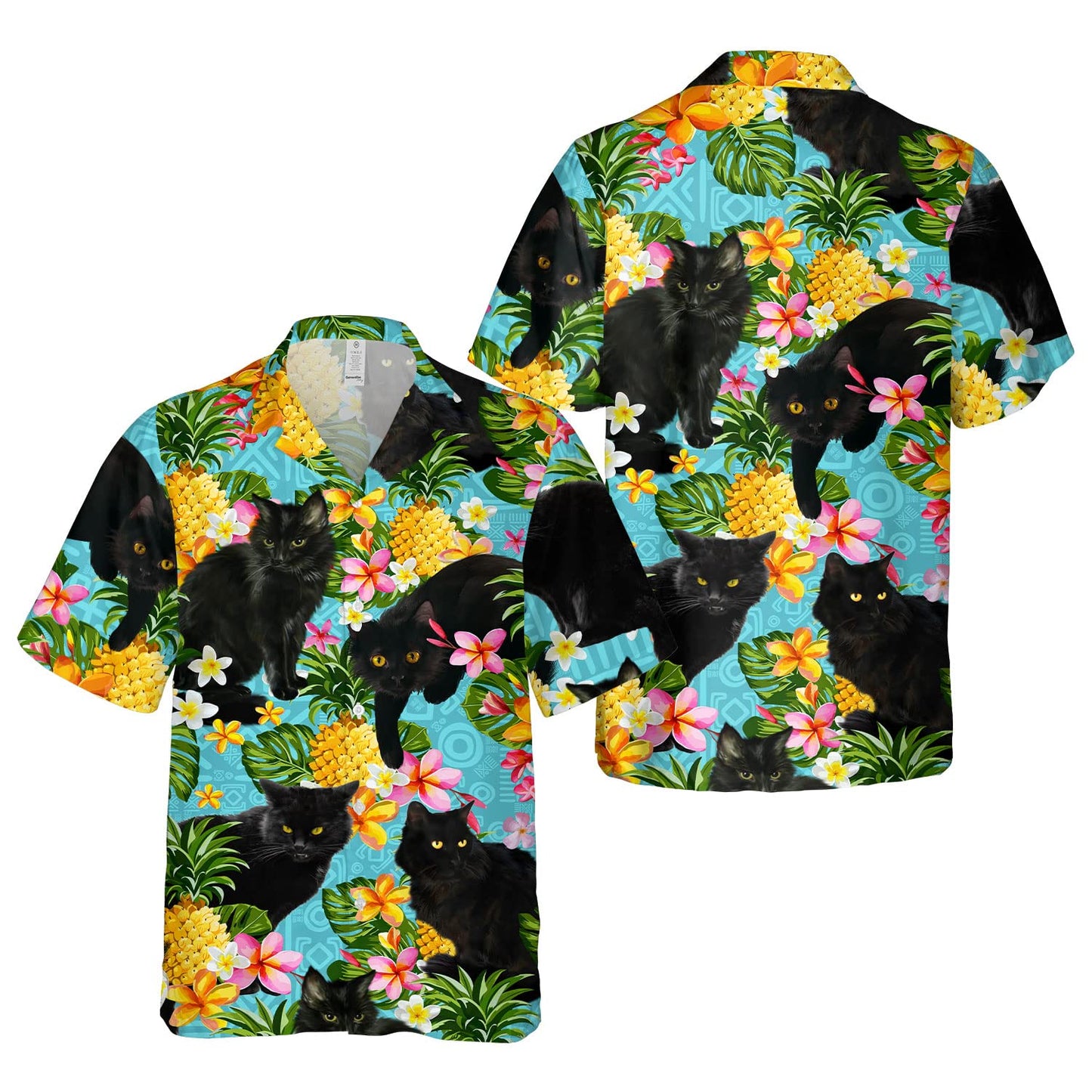 Black Cat Hawaiian Shirt – Tropical Pineapple & Floral Print Aloha Shirt