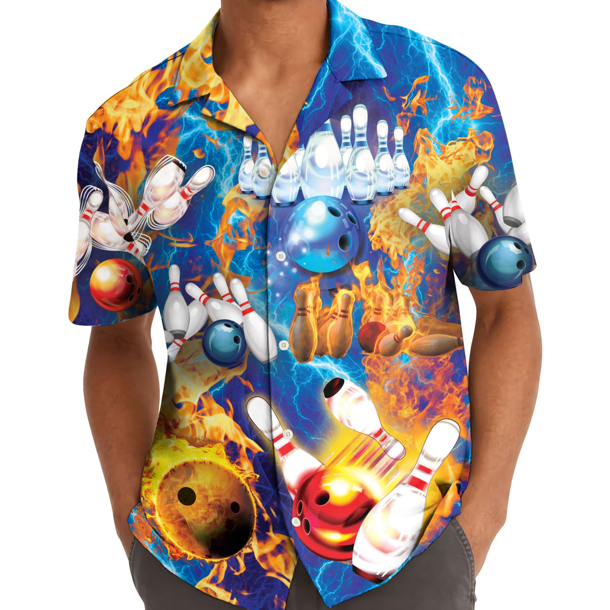 Fire & Lightning Bowling Hawaiian Shirt – Explosive Alley Style