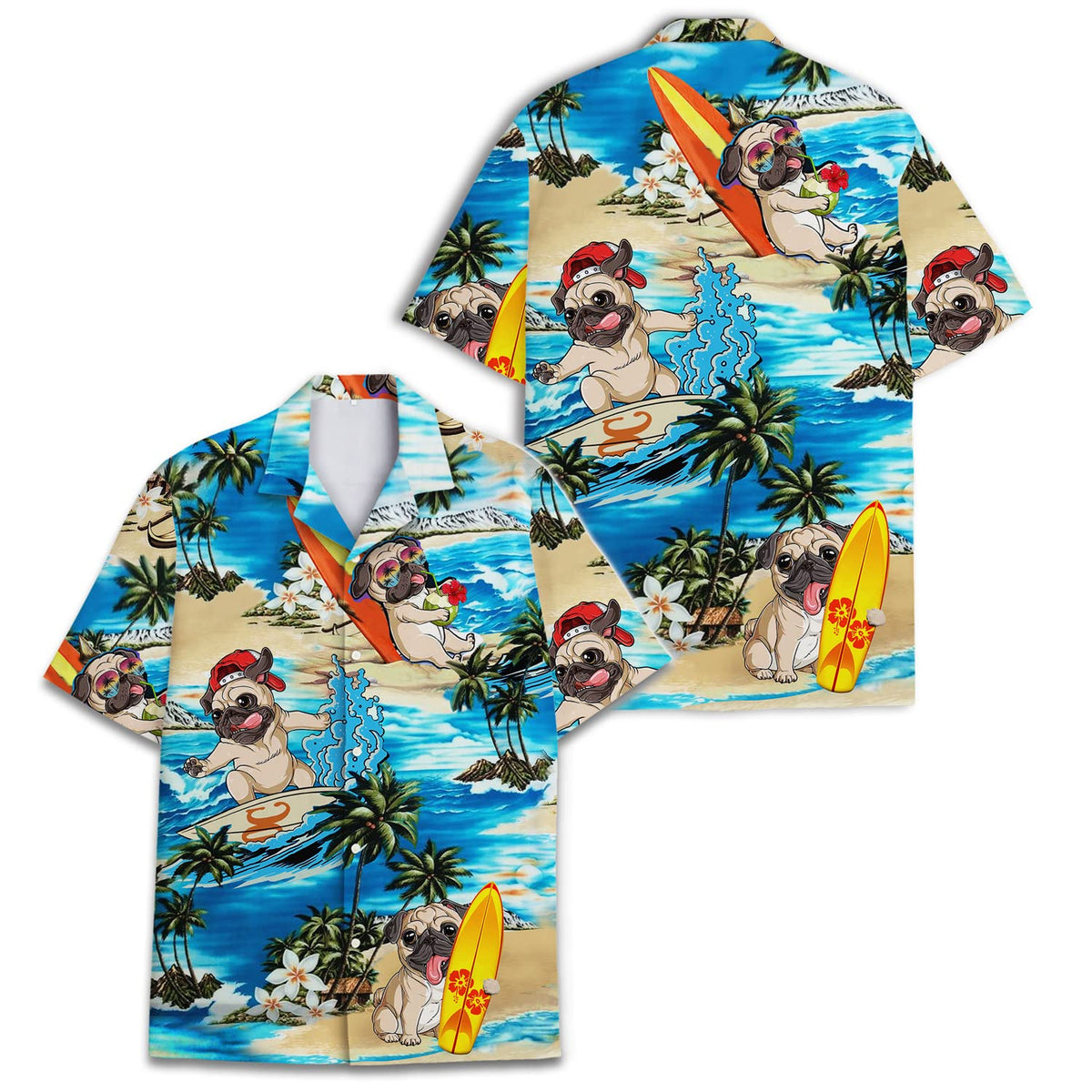 Surfing Pug Hawaiian Shirt – Funny Dog Beach Aloha Shirt for Dog Lovers