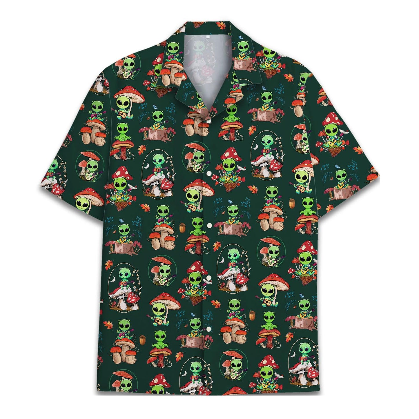 Alien Mushroom Hawaiian Shirt – Trippy Forest Alien Aloha Shirt