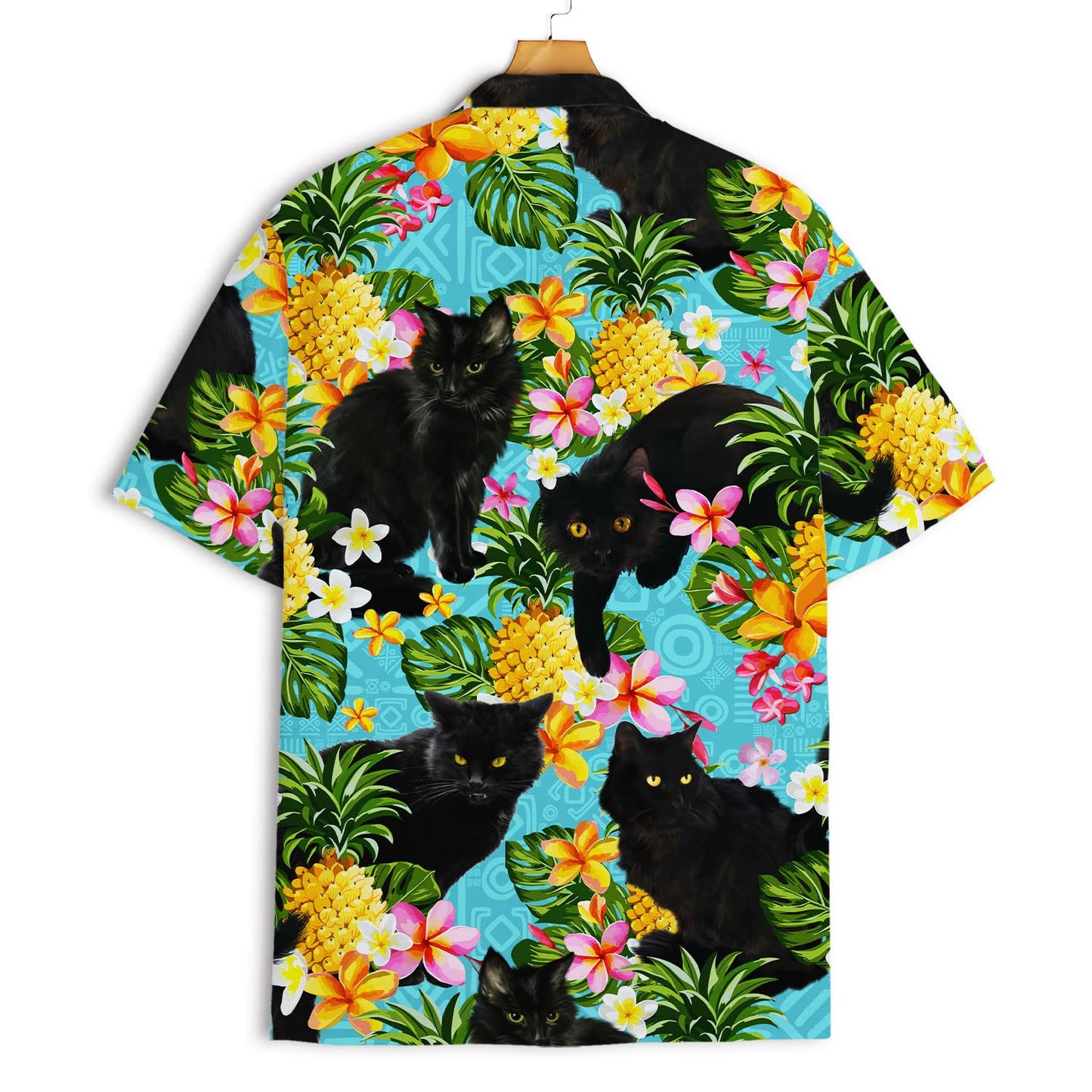 Black Cat Hawaiian Shirt – Tropical Pineapple & Floral Print Aloha Shirt