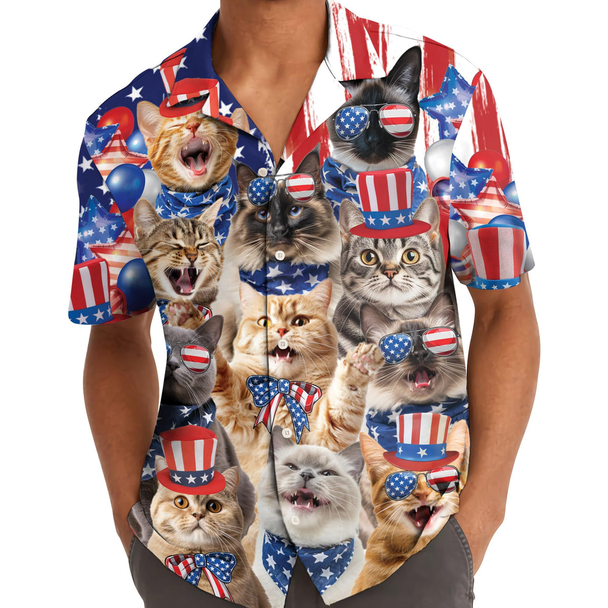 Patriotic Cats Hawaiian Shirt – Funny 4th of July Cat Party Shirt for Men & Women