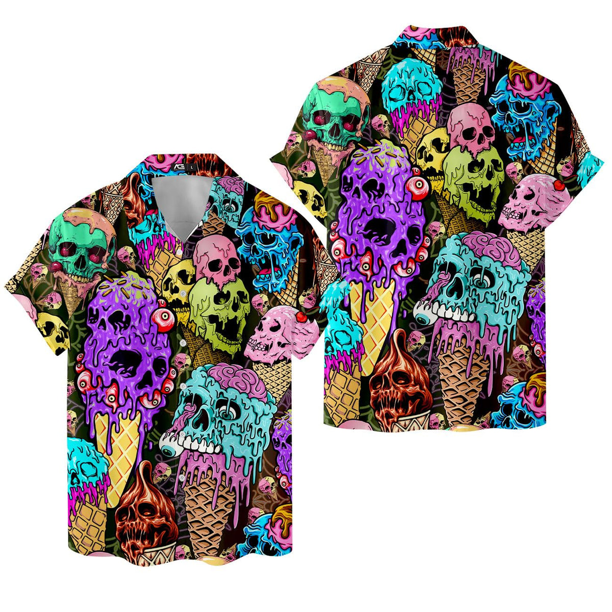 Creepy Ice Cream Skull Hawaiian Shirt – Halloween Horror Style Aloha Shirt