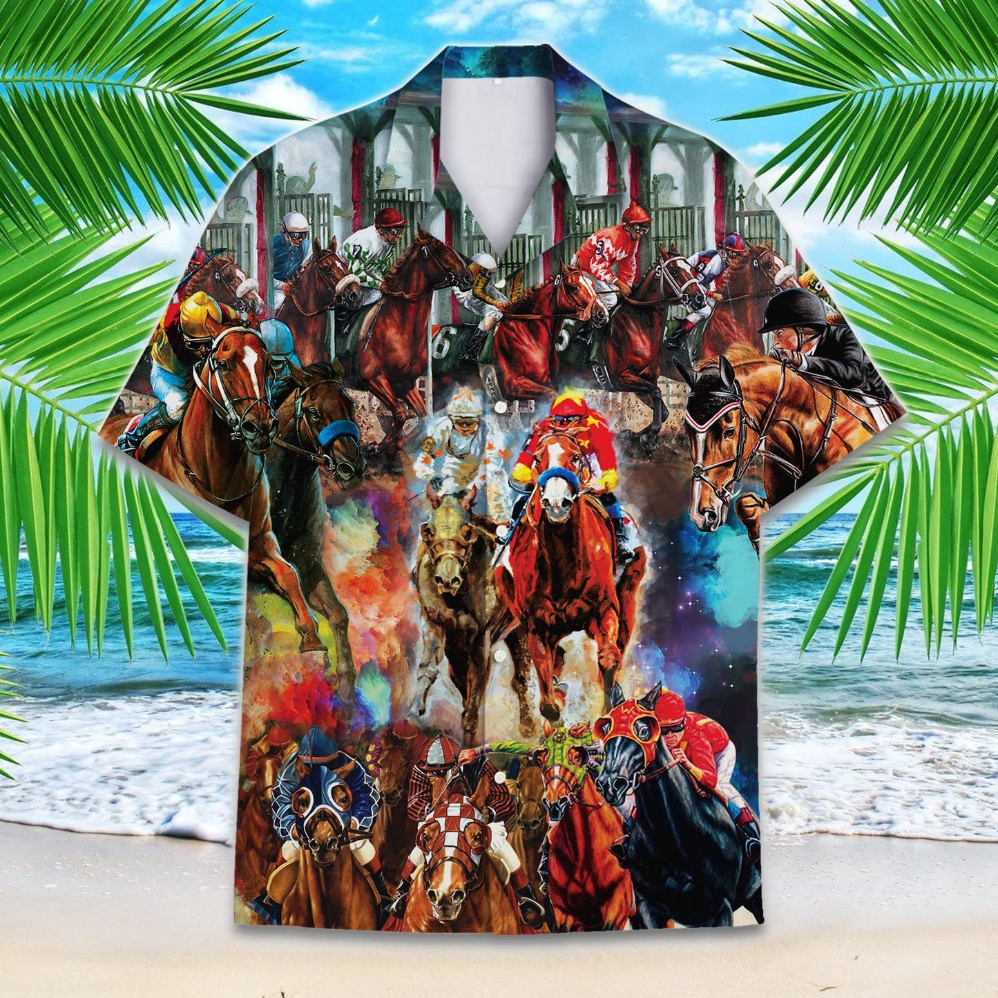 Horse Racing Hawaiian Shirt – Colorful Jockey Print Aloha Shirt for Men