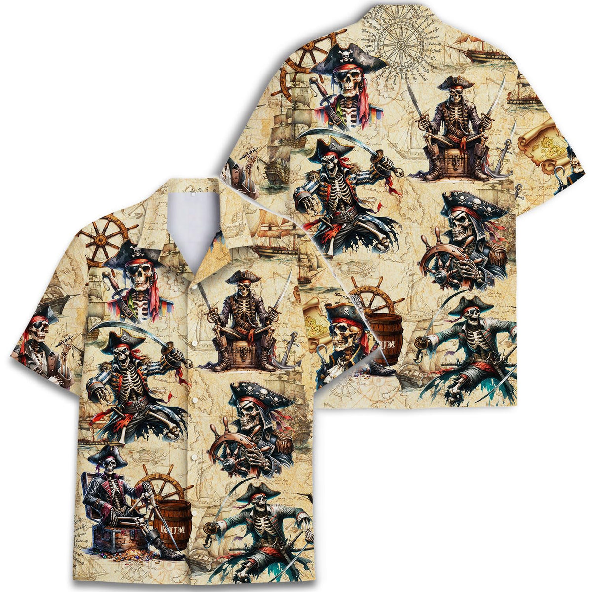 Skeleton Pirate Hawaiian Shirt – Halloween Pirate Aloha Shirt for Men