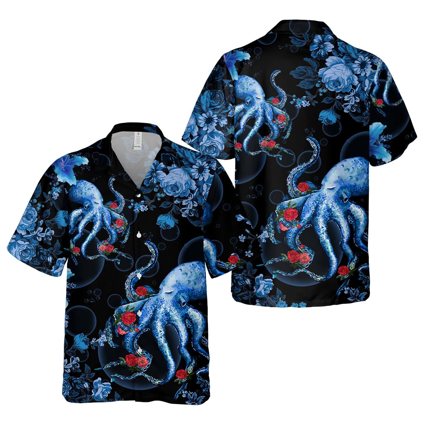 Octopus Floral Hawaiian Shirt – Blue Tentacle & Rose Print Aloha Shirt