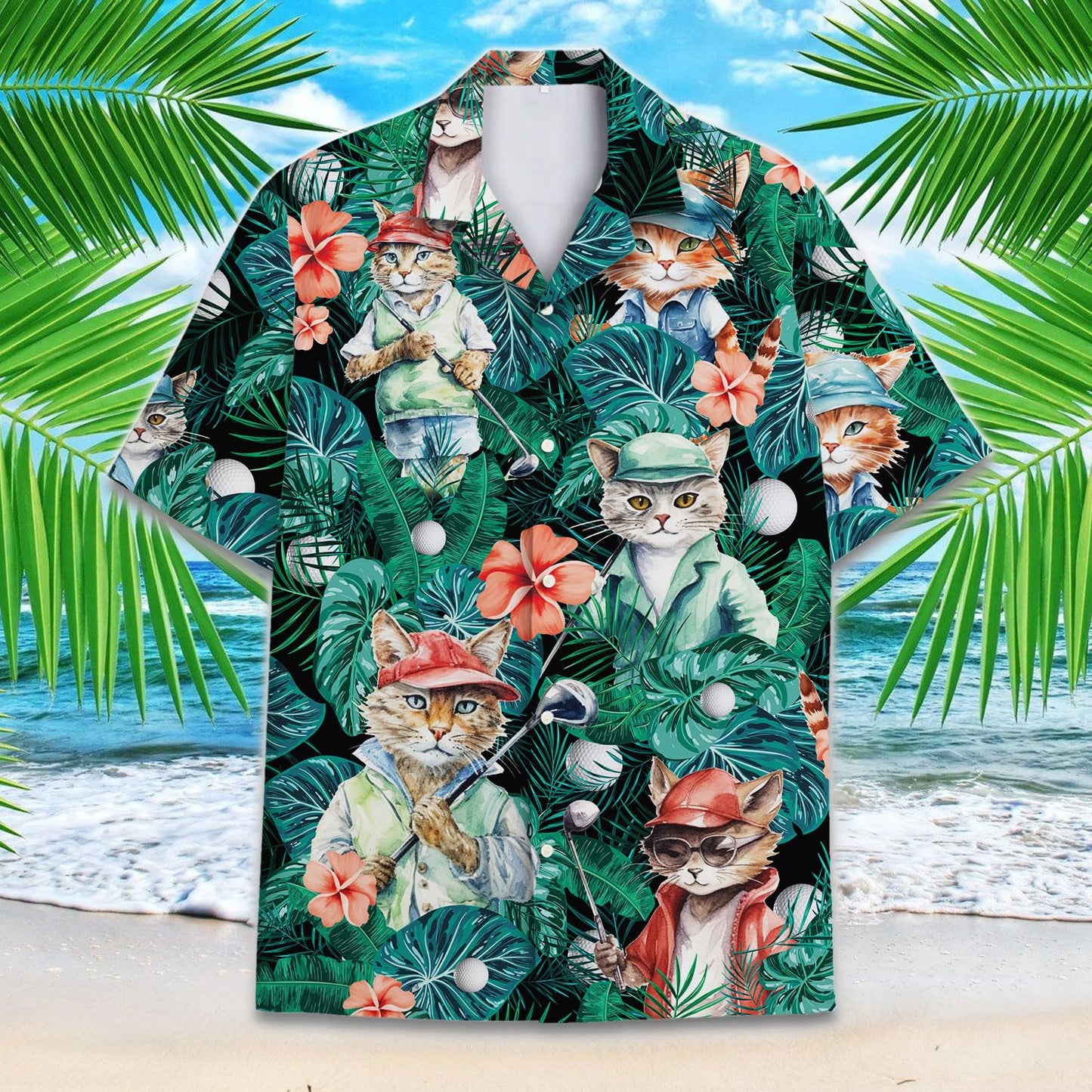Funny Golf Cat Hawaiian Shirt – Tropical Pet Lover Gift