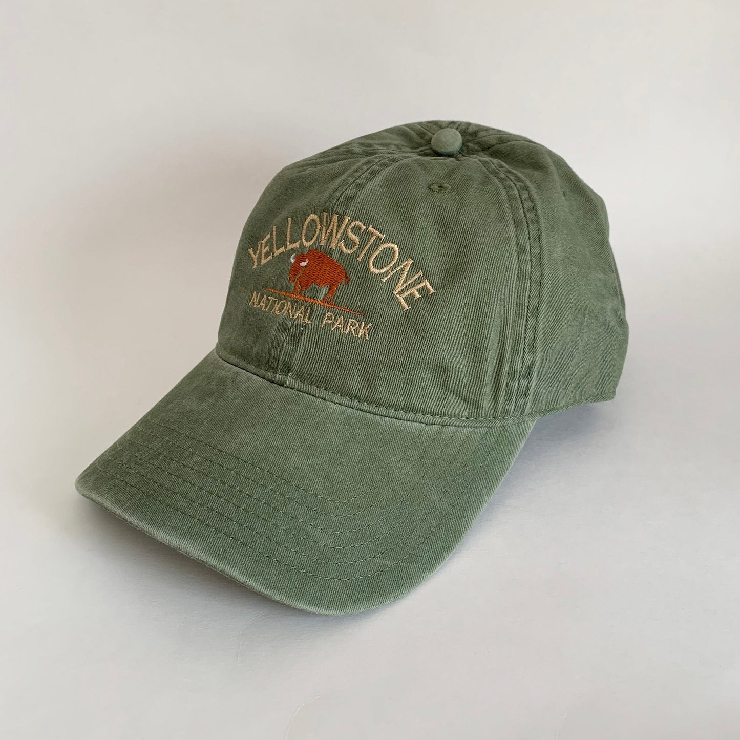 Yellowstone National Park Embroidered Hat – Olive Green Bison Dad Cap