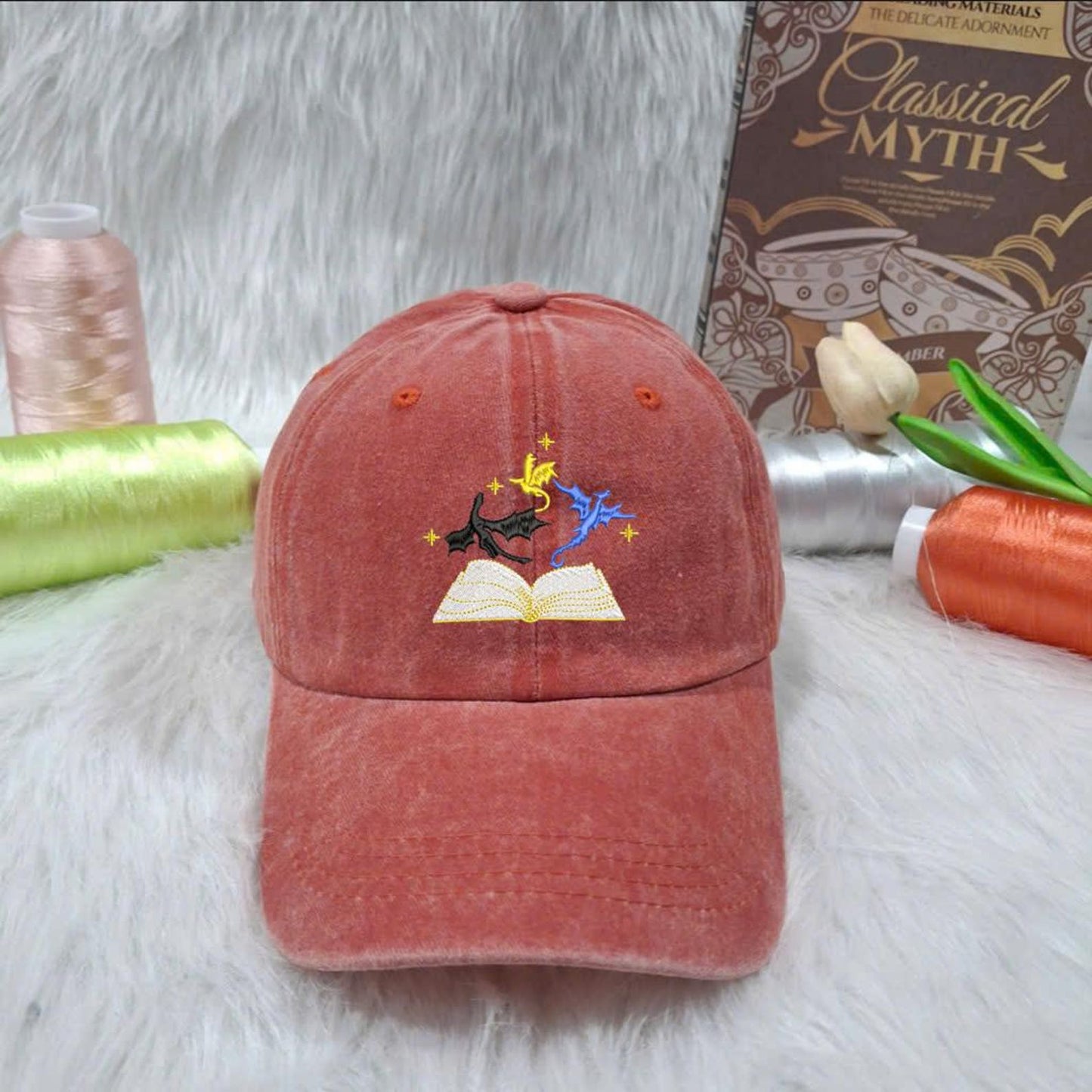 Magic Book Embroidered Hat – Fantasy Gray Washed Cap