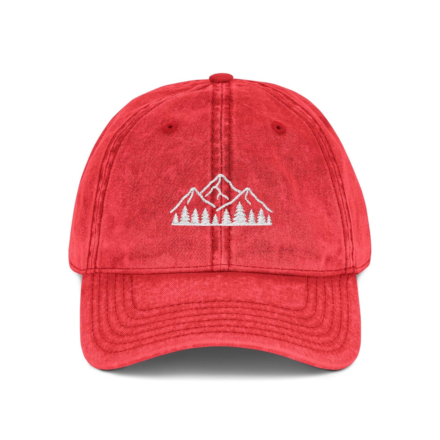 Mountain Forest Embroidered Dad Hat – Black Washed Nature Cap