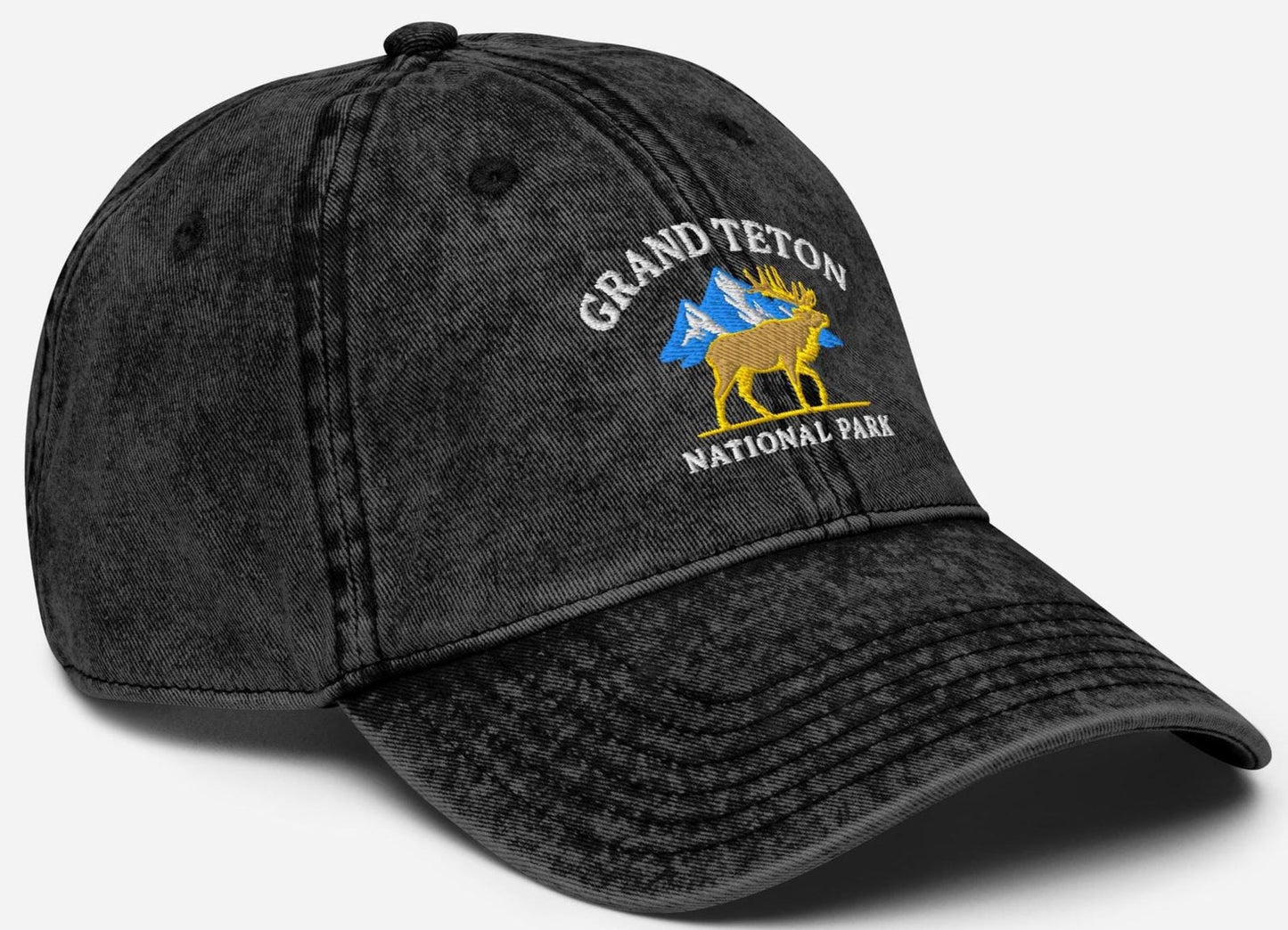 Grand Teton National Park Hat – Embroidered Elk & Mountain Dad Cap