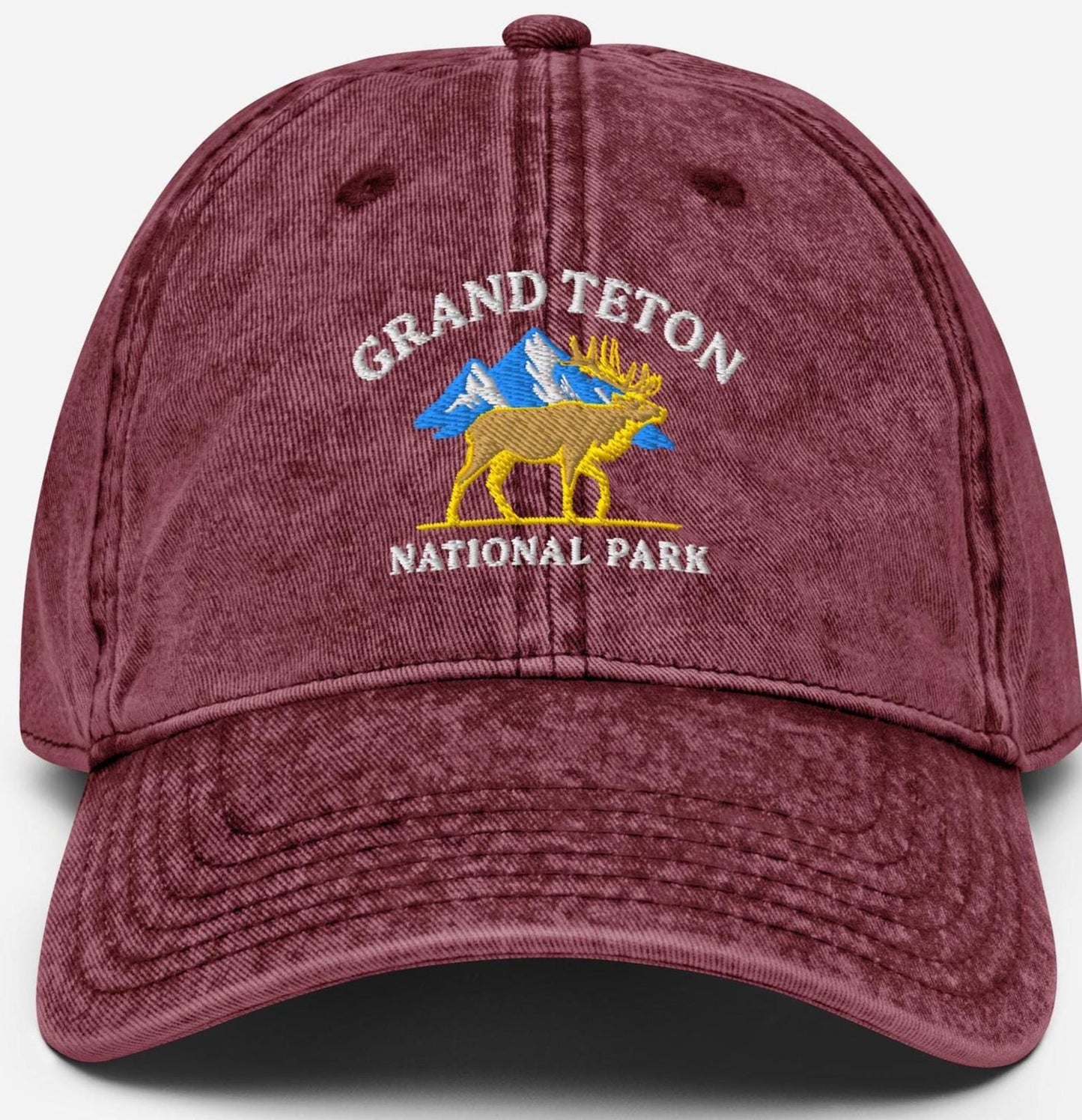 Grand Teton National Park Hat – Embroidered Elk & Mountain Dad Cap