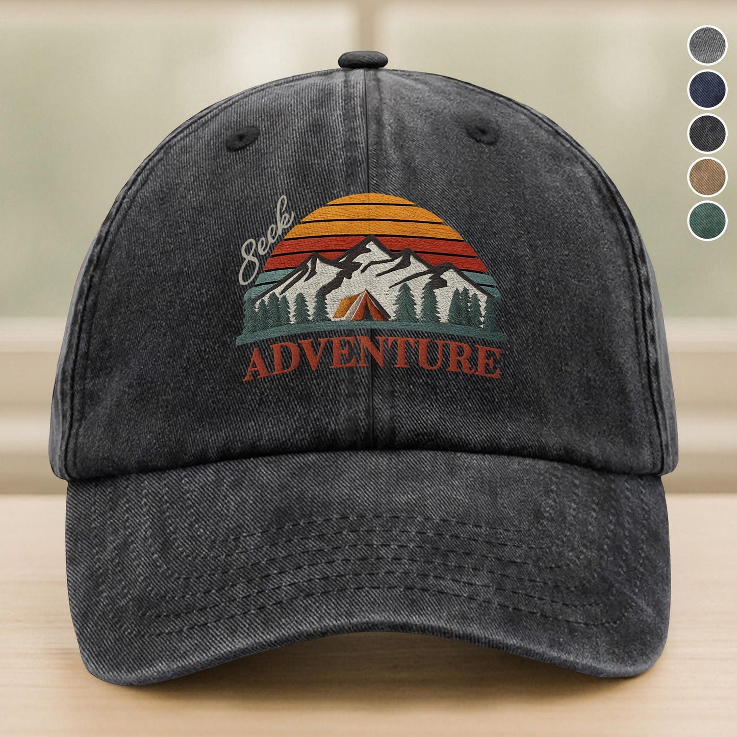 Seek Adventure Embroidered Hat – Green Washed Dad Cap